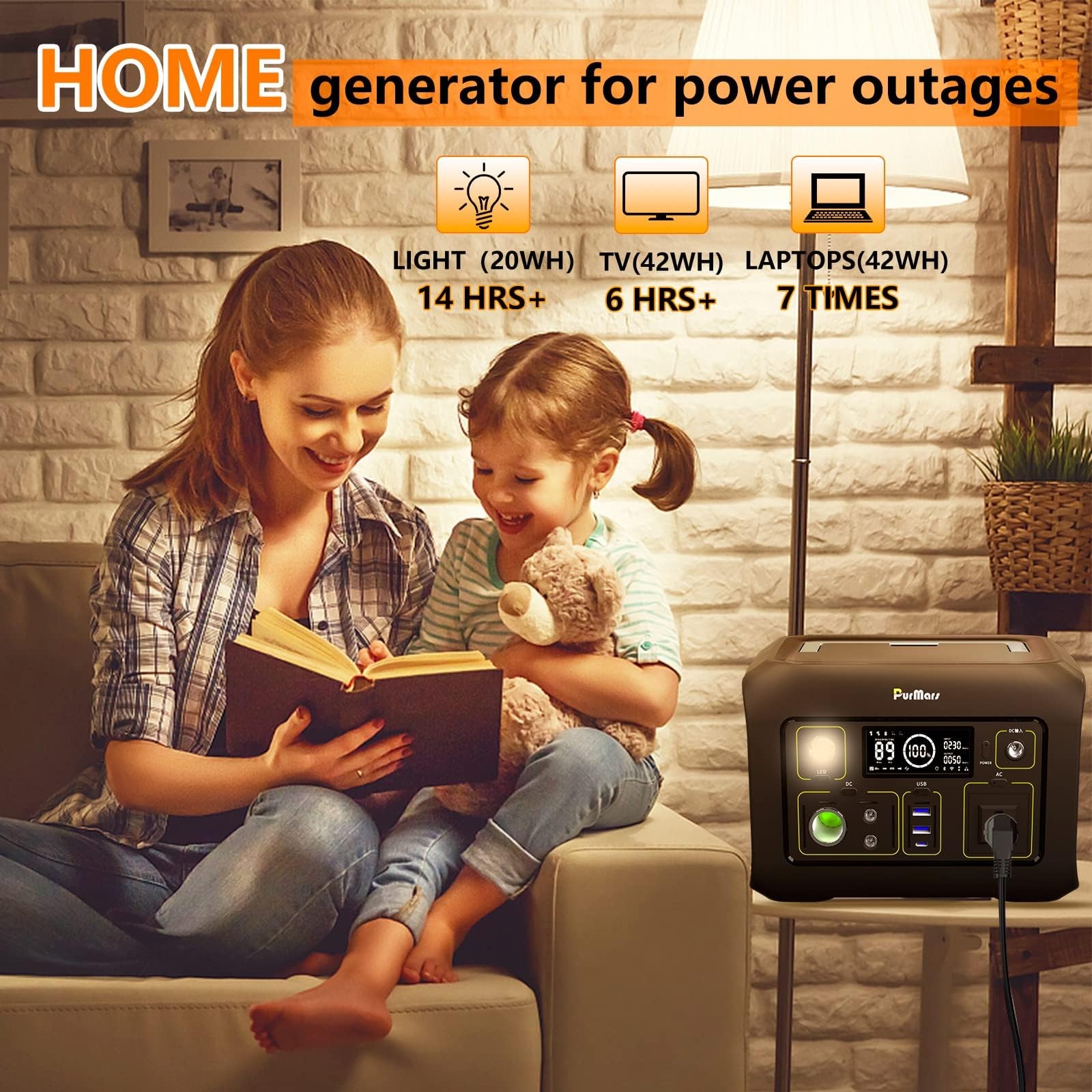 Purmars Portable Power Station 300W(Peak 500W),288Wh (90,000mAh) Solar…