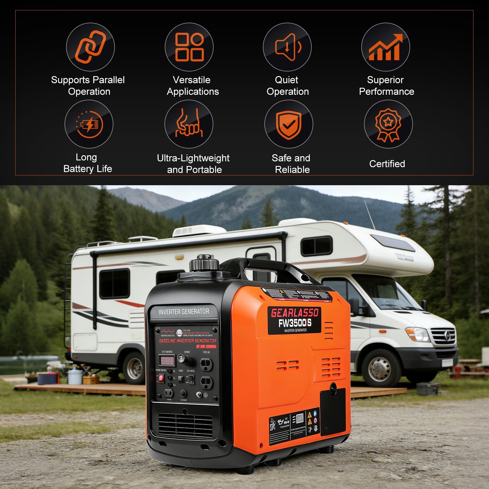 5000W Portable Inverter Generator Gas Powered Quiet for Home Backup Recoil Start
