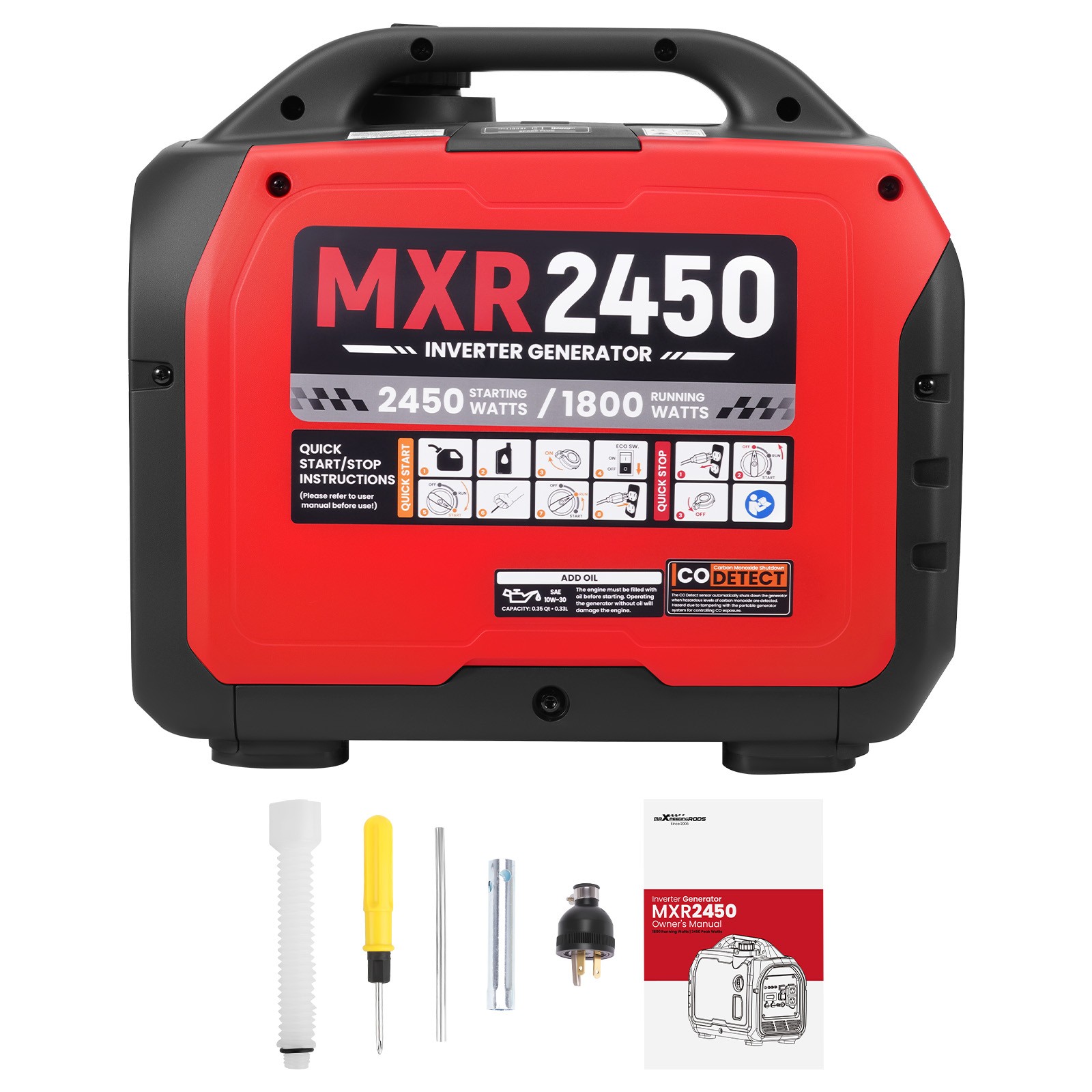 Portable Gasoline Generator 1800W CO Auto Shutdown & Low Oil LED Alert for Home