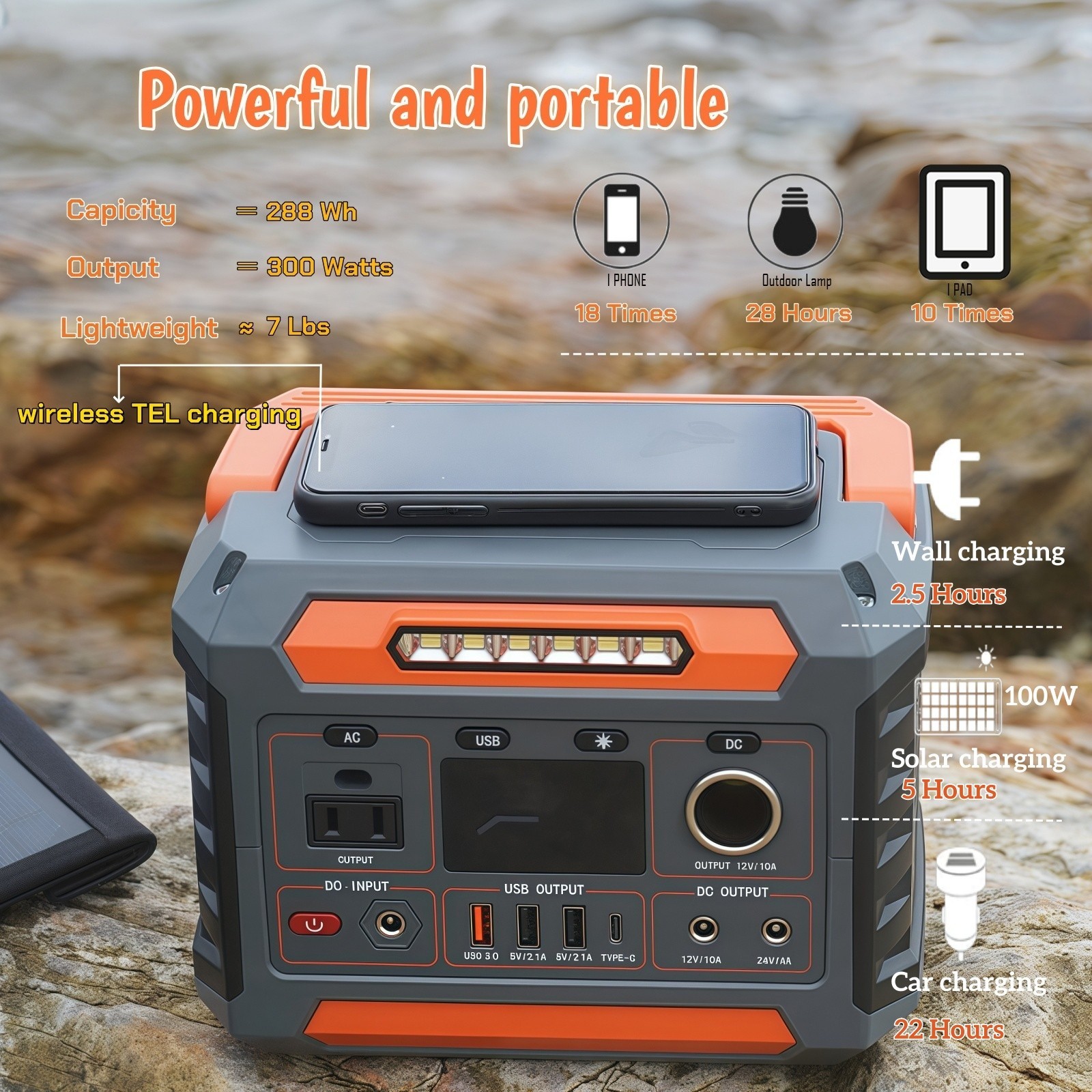 portable power station with solar panel fast charging wireless charging outdoor