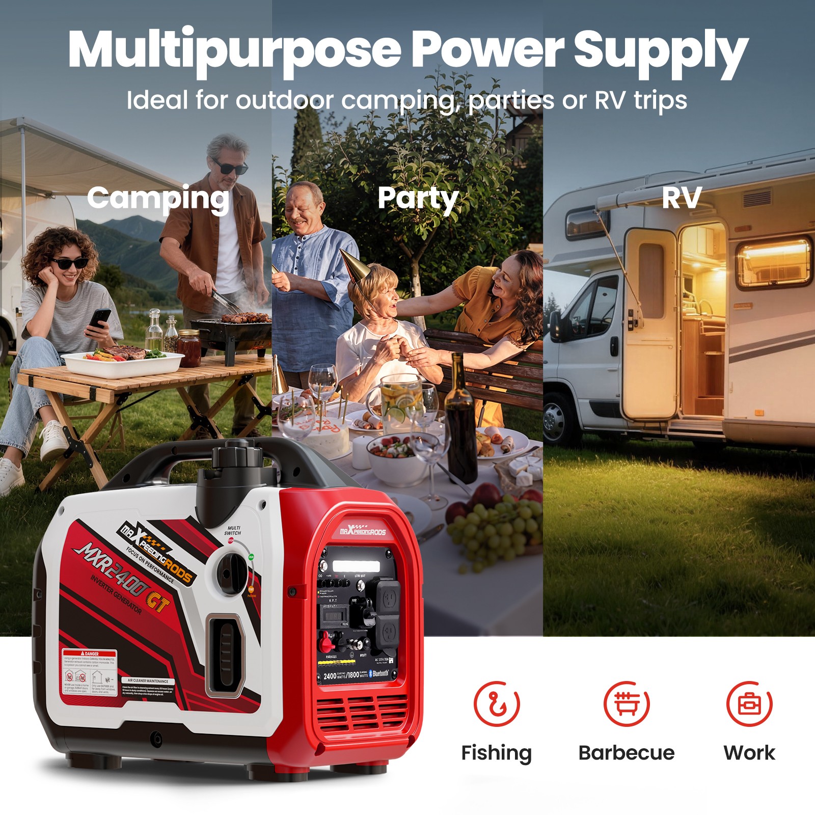 Lightweight Inverter Generator 2400W with App Monitor Eco Mode Quiet 58dB