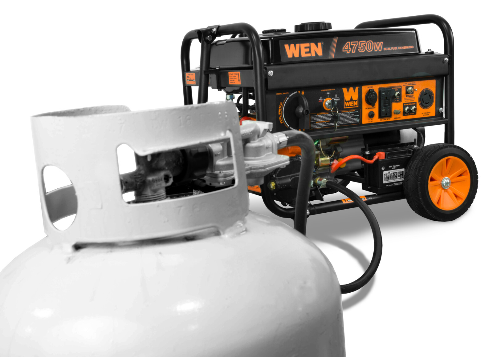 WEN 4750-W Hybrid Dual Fuel Gas Portable Electric Start Generator with Wheel Kit