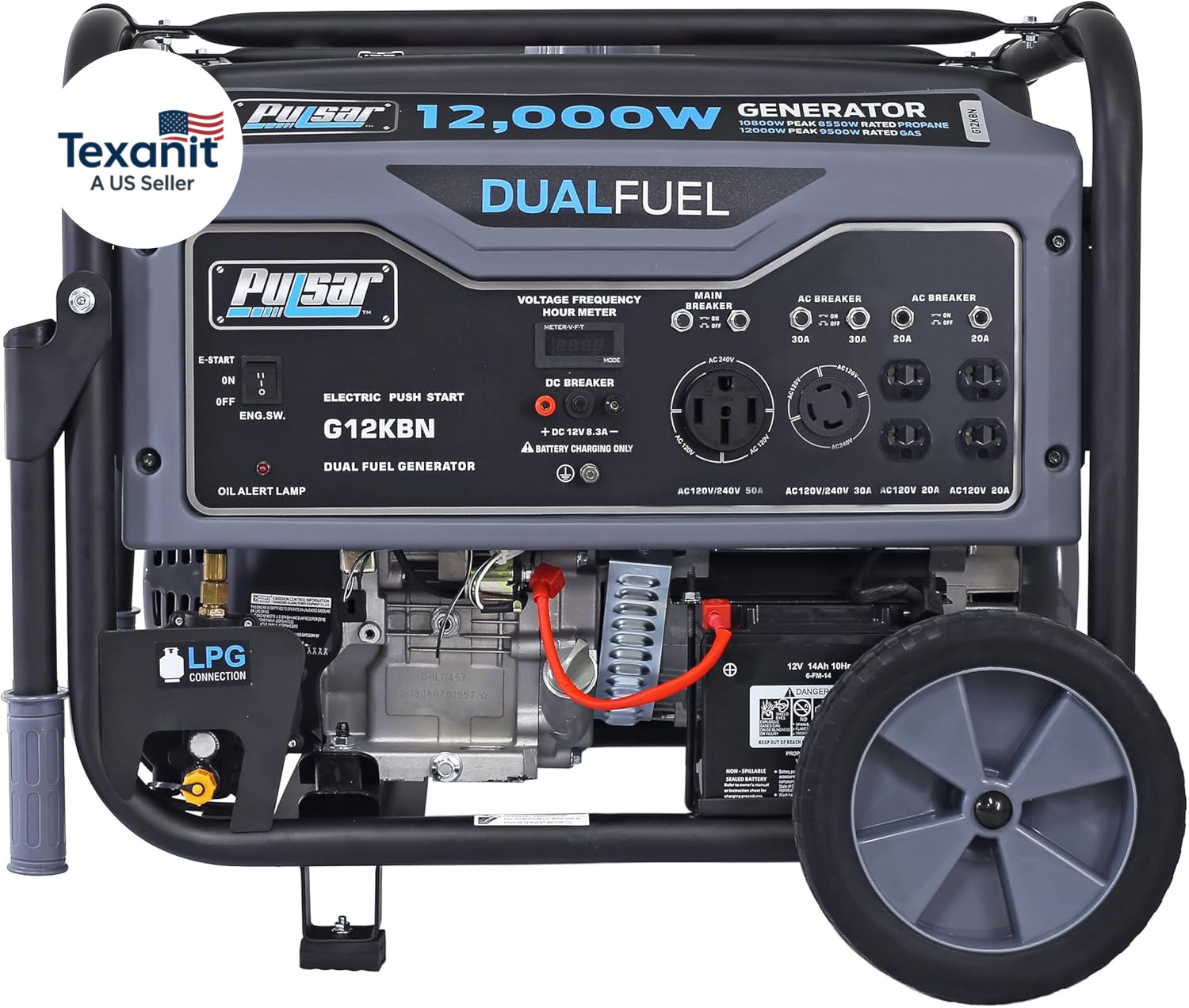 G12KBN-SG Heavy Duty Portable Dual Fuel Generator – 9500 Rated Watts & 12000 Pea