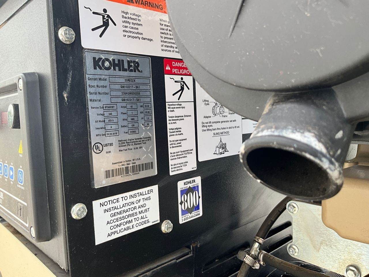 2019 New Surplus 22kW Kohler Diesel Genset
