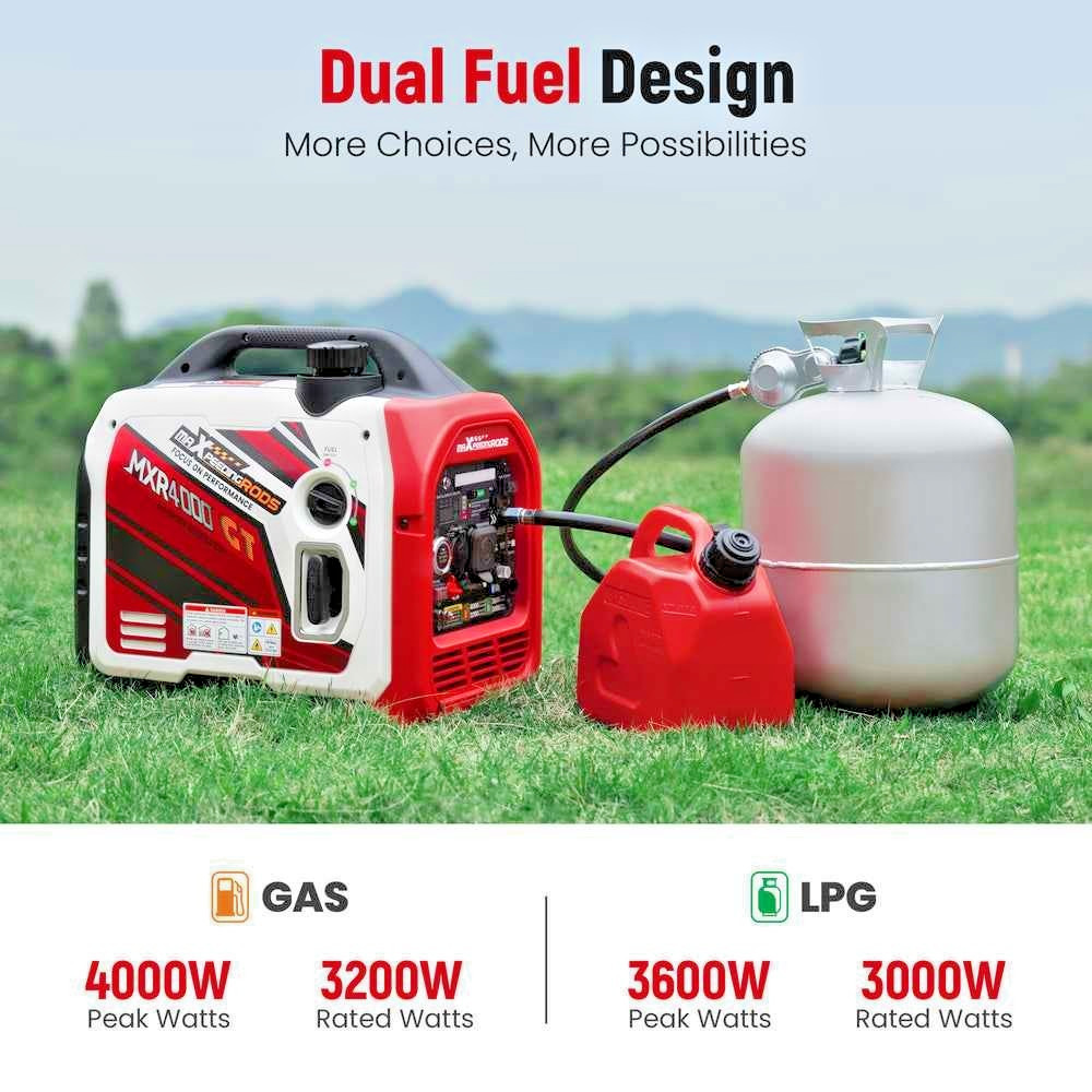 MXR Generator 4000 Watt Dual Fuel Inverter Gas Propane Bluetooth App RV Power