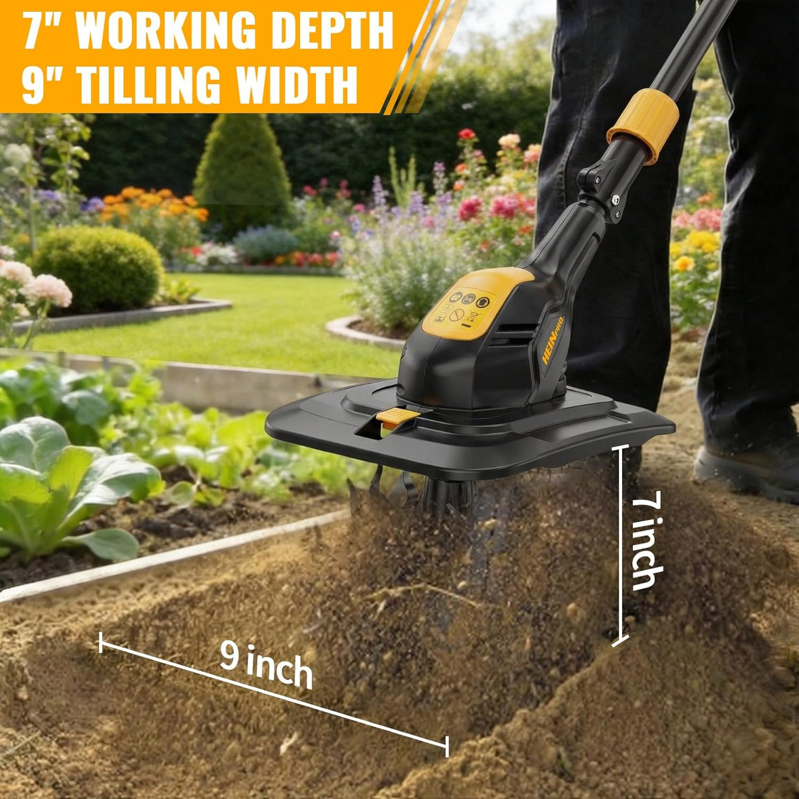 Cordless Garden Tiller Compatible with Dewalt 20V MAX Battery 9 Inch Width 7