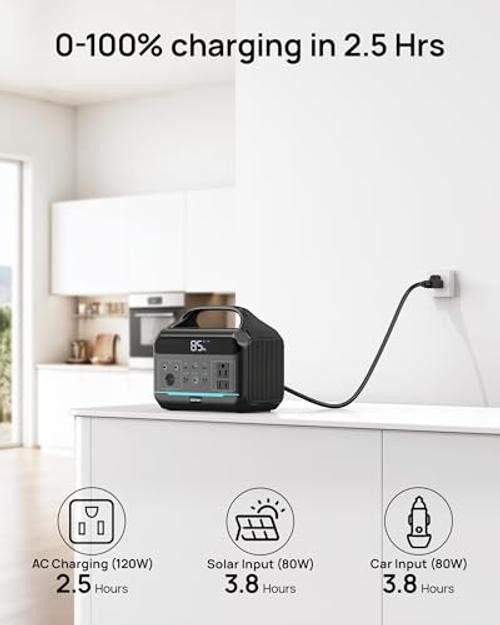 Portable Power Station 288Wh LiFePO4 Battery, 600W Power Bank with Balck & Blue