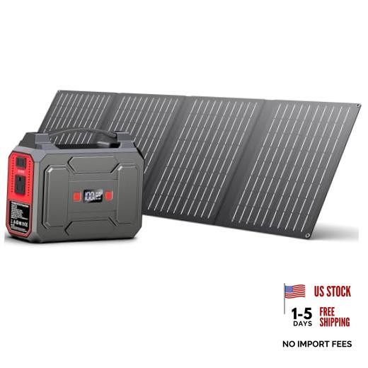 Solar Powered Generator 200W Peak/100W Rated, Portable Solar Black & Red