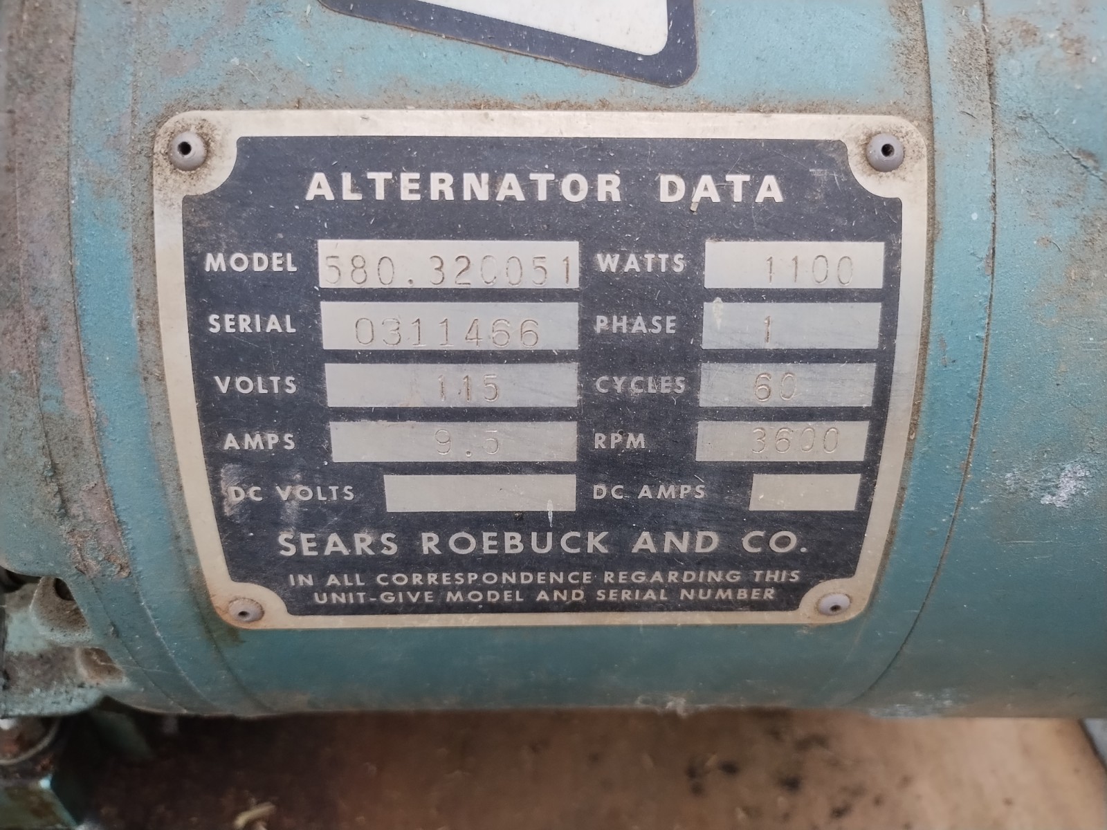 Vintage 1100watt Sears Generator