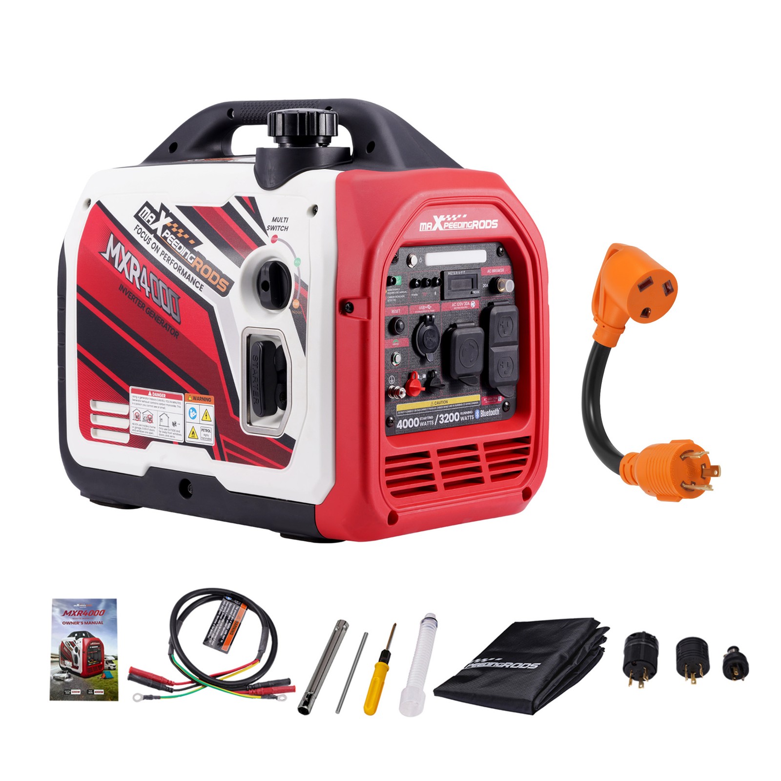 4KW Inverter Gas Generator Bluetooth Data Monitor + L5-30P to TT-30R Adapter