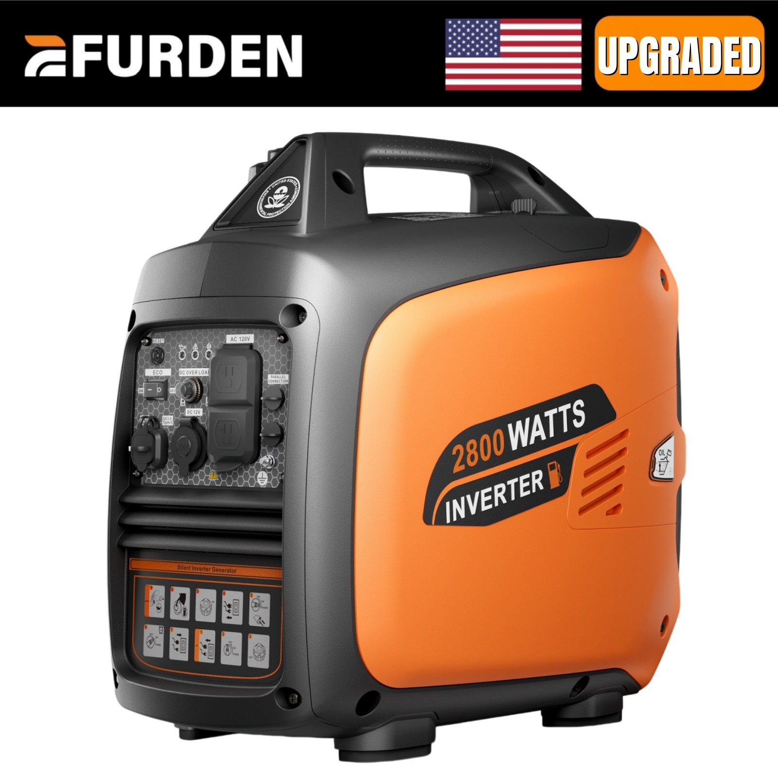 Efurden 2026 Portable Generator Inverter Gasoline 2800W Quiet Pure Sine Wave New