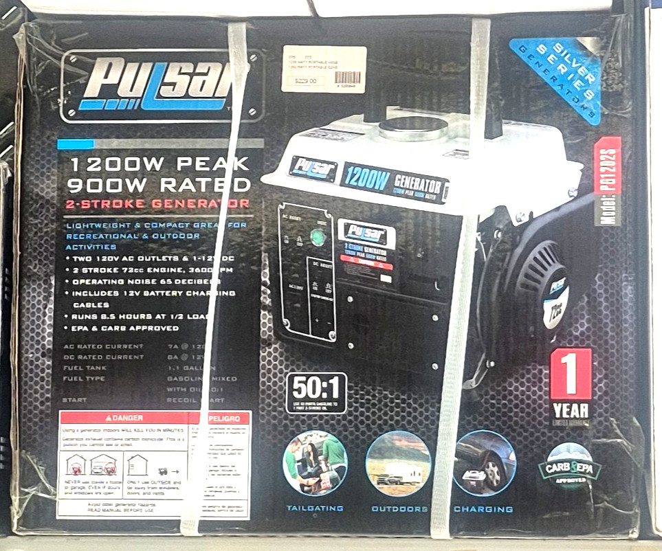 Pulsar 1,200W Carrying Handle, PG1202SA Gas-Powered Portable Generator, 1200W…