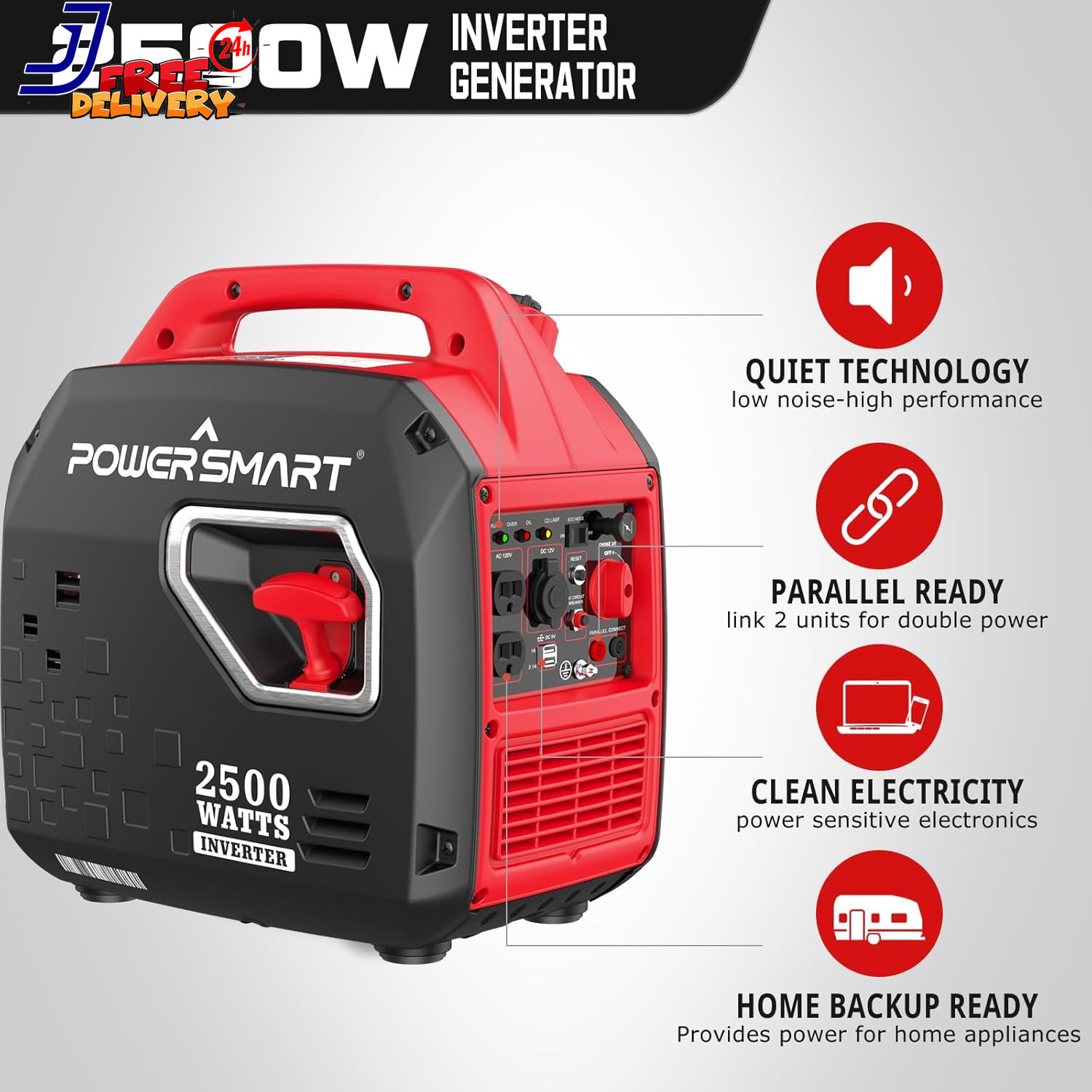 PowerSmart Ultra-Quiet 2,350-Watt Portable Gas Inverter Generator with CO Sensor