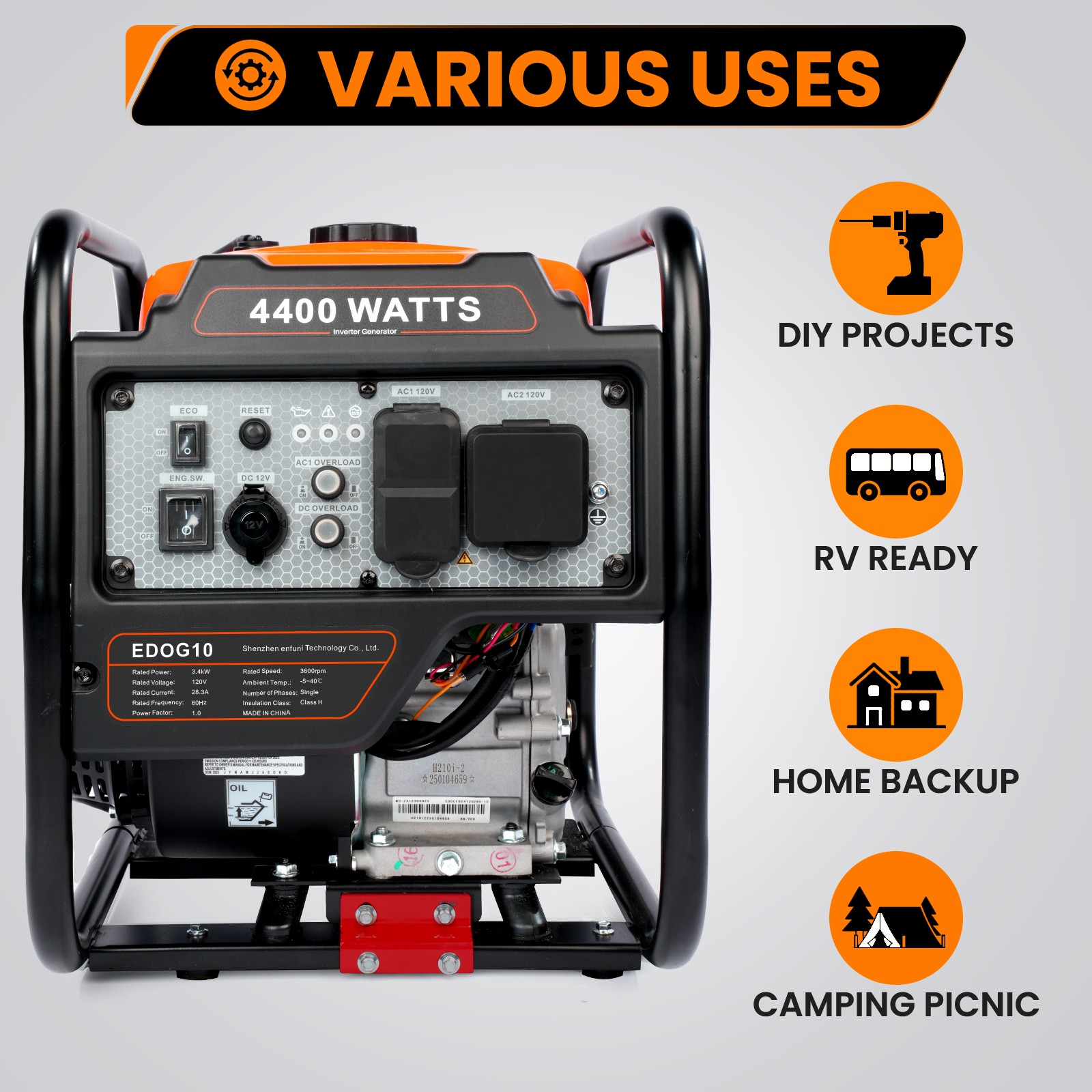 4KW Inverter Gas Generator Portable Gasoline Generator Emergency Power Supply