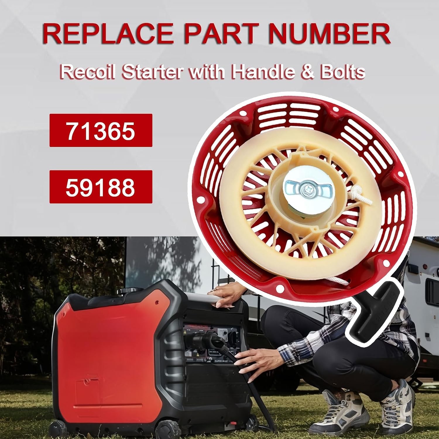 Predator 9500W 7600W Surge Generator Recoil Starter Kit with Handle and Bolts