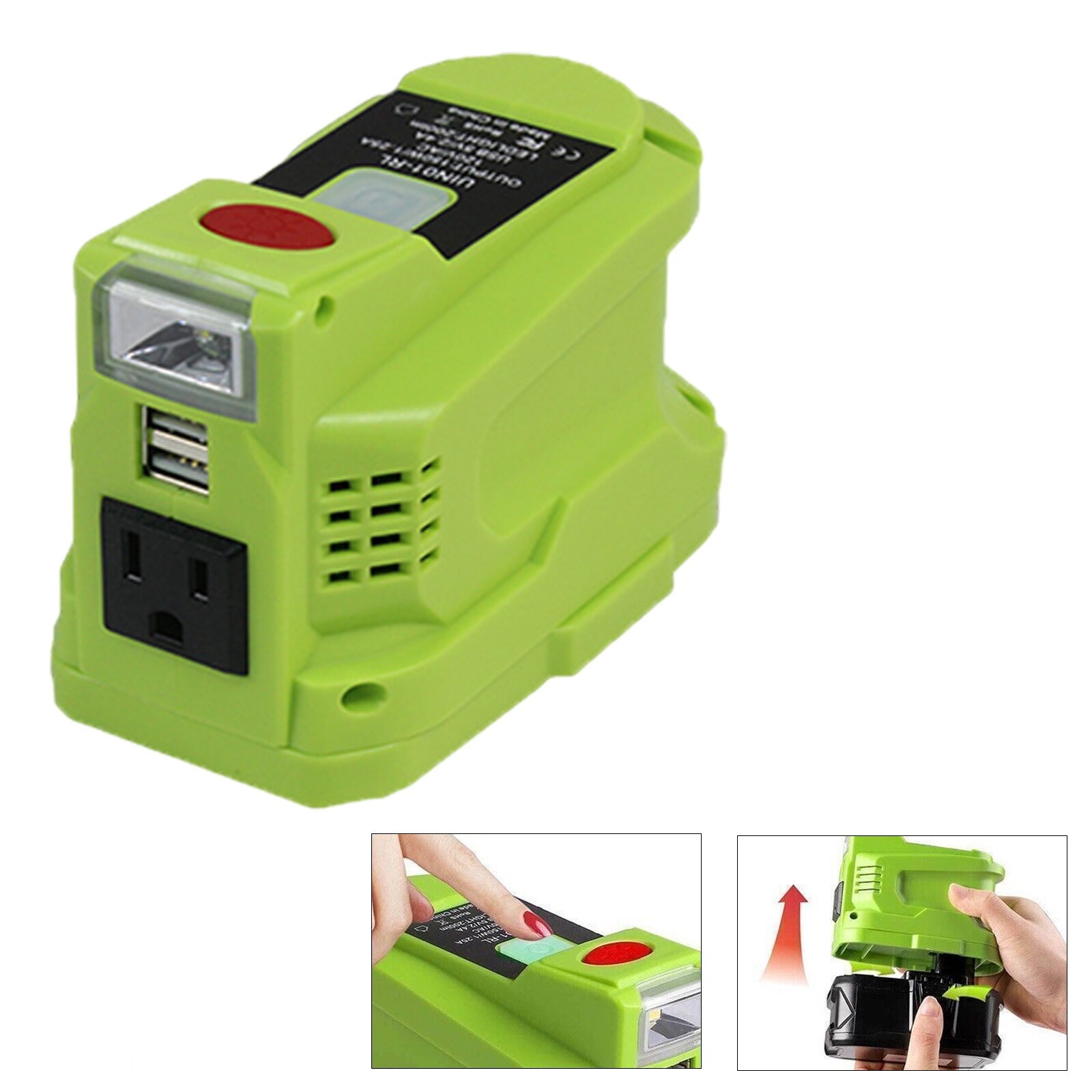 For Ryobi 18V 150W Power Source Battery Inverter w/ Dual USB Ports & LED Light