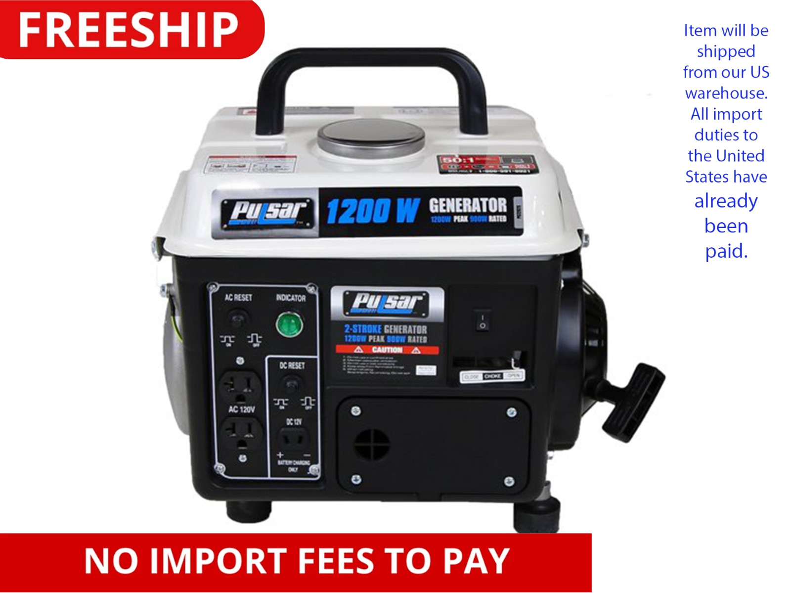 PG1202SA 1200 Peak Watt, 900 Running Watt Portable 2-Cycle Gas Powered Generator