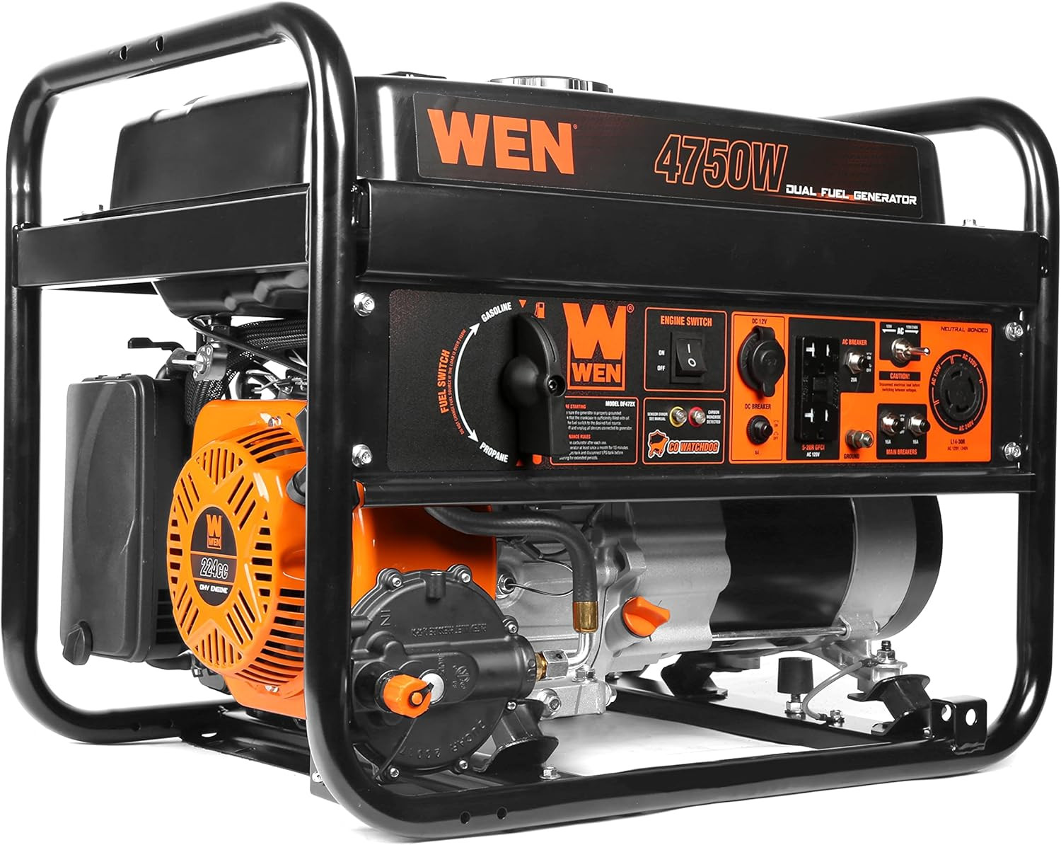 WEN DF472X 4750-Watt 120-Volt/240-Volt Dual Fuel Portable Generator with CO Shut