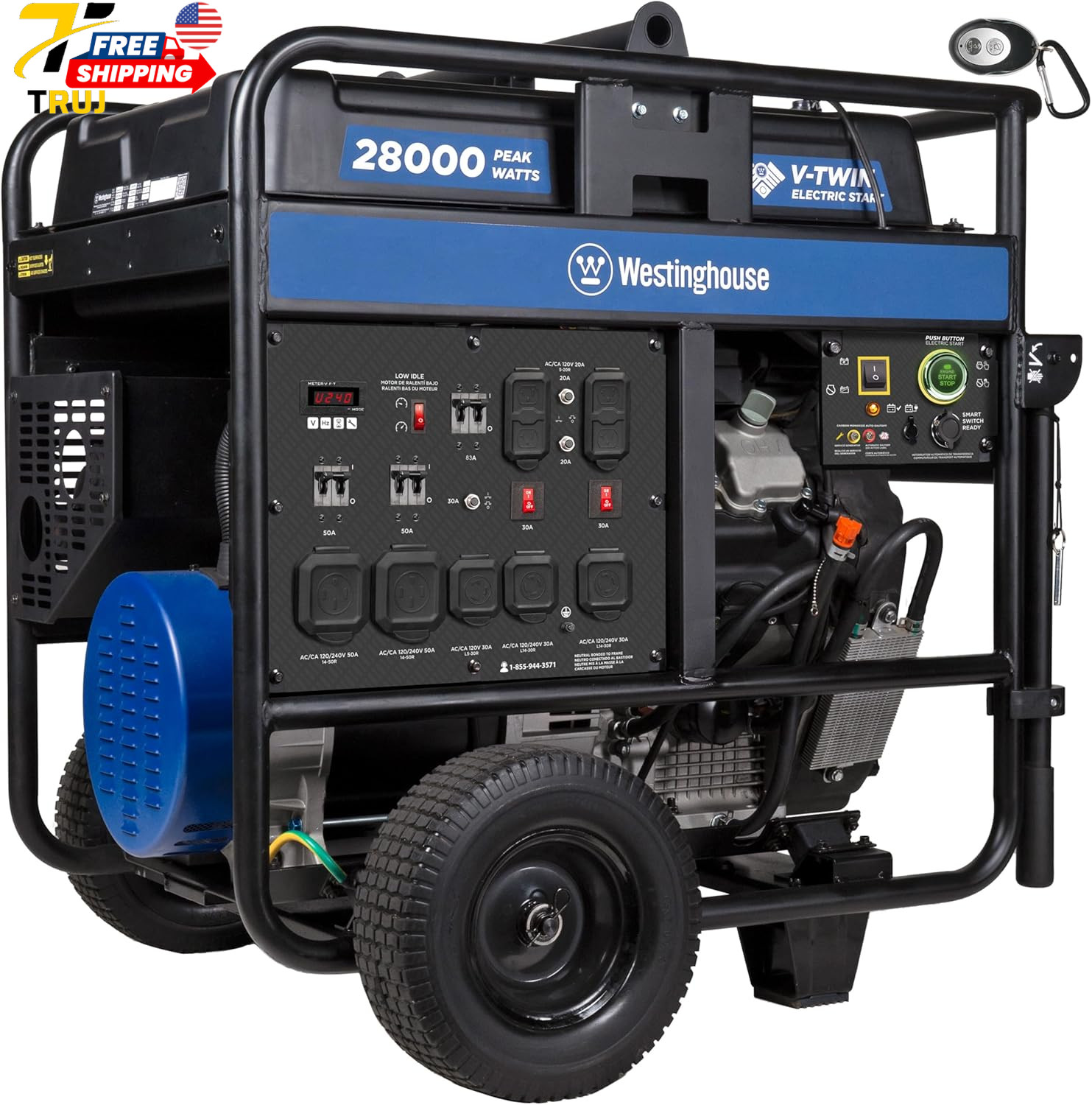 Home Backup Portable Generator 28000 Peak Watt Remote Electric Start with Auto