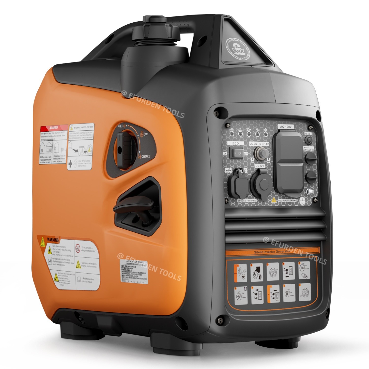 Efurden 2500W Generator Portable Inverter Gas Powered Quiet Home Emergency Power