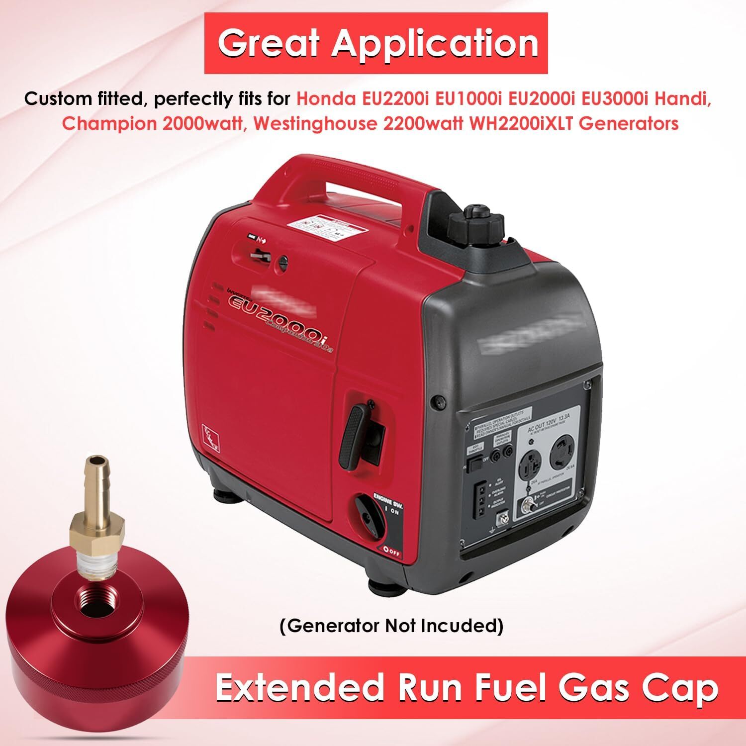 Extended Run Gas Cap Red Aluminum for Honda EU1000i EU2000i EU2200i EU3000i