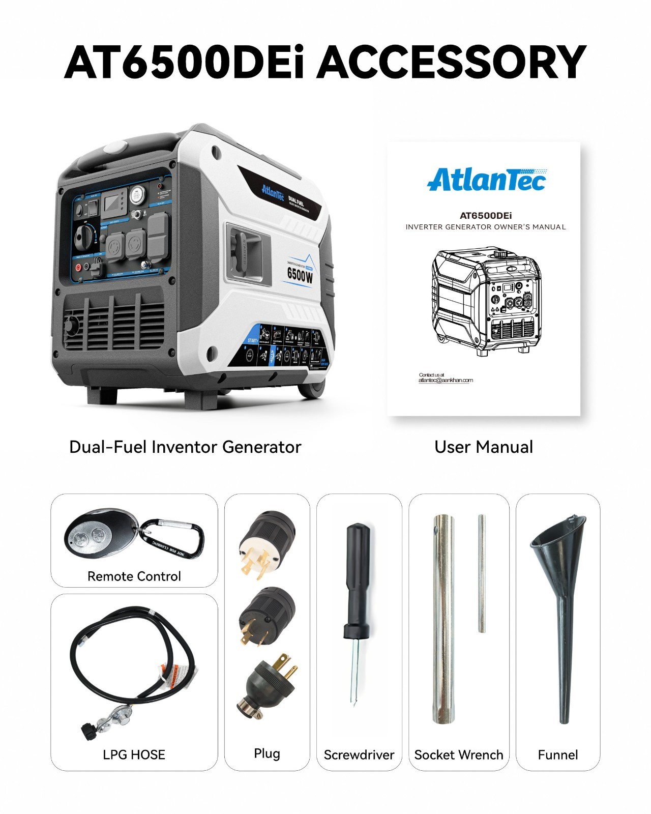 6500W Dual Fuel Inverter Generator, Remote & Electric Start, Quiet Portable