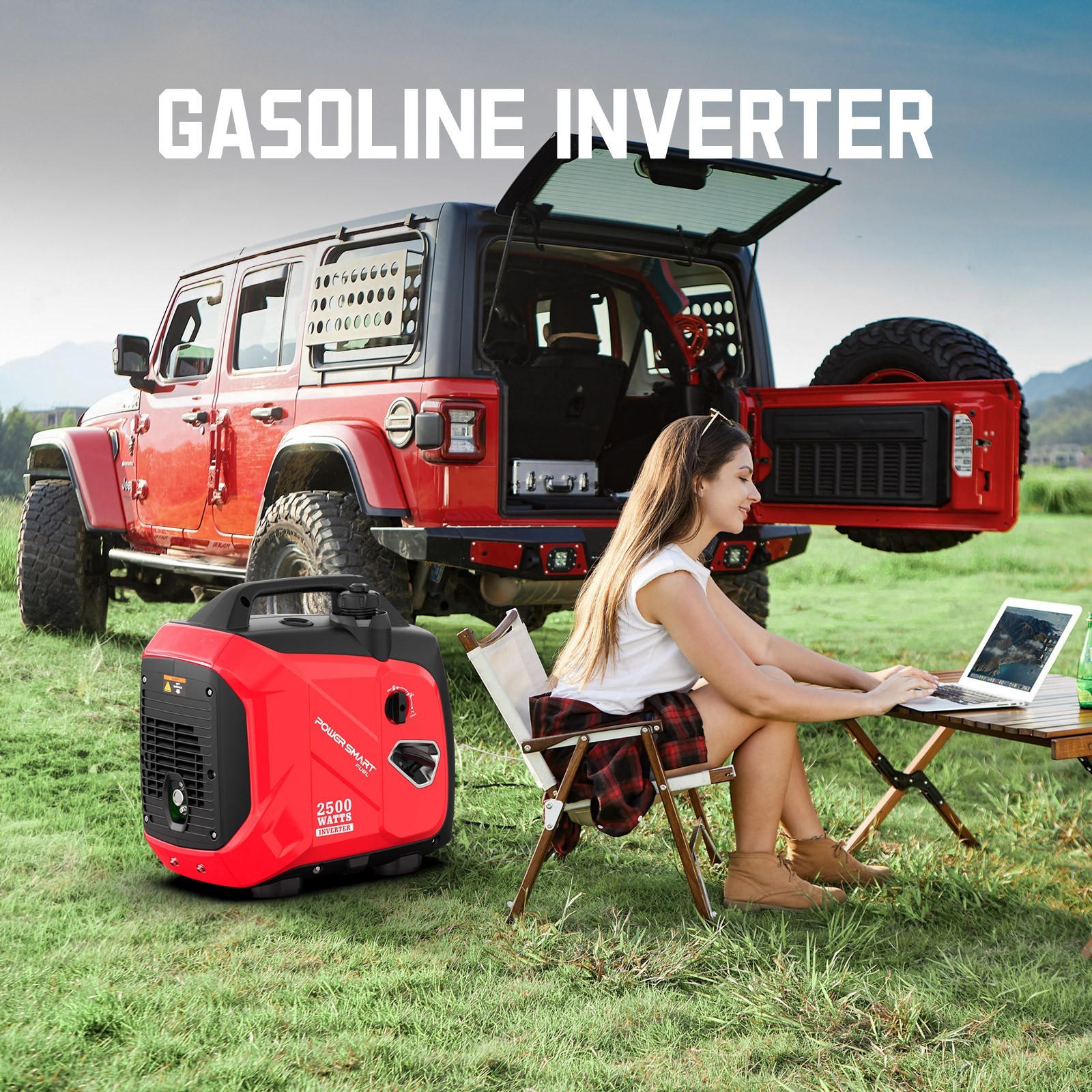 PowerSmart 2500W Inverter Gas Generator,79.8cc, 120V AC, USB Charge, Outdoor Use