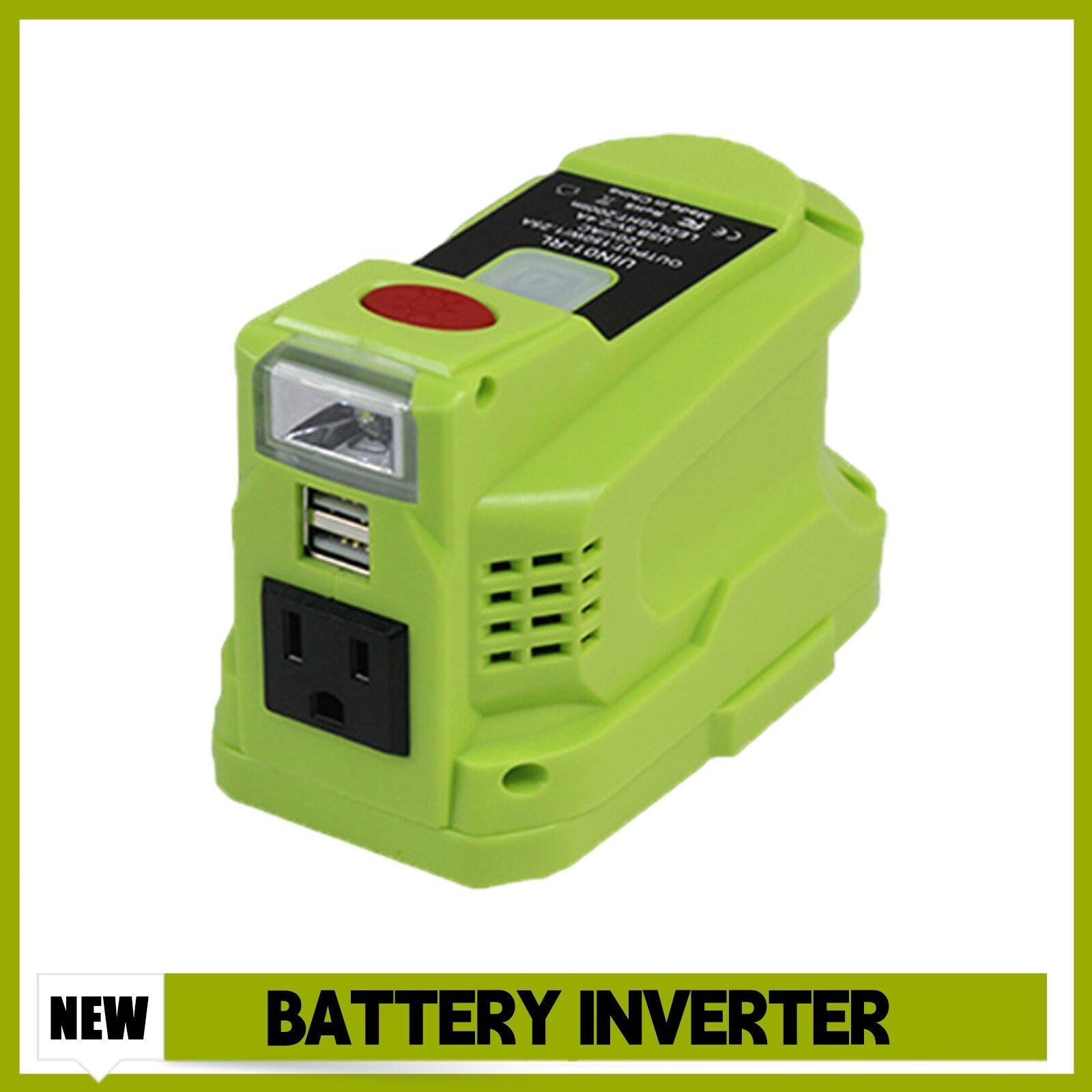 150W 200LM LED Dual USB Power Inverter 120V AC For Ryobi 18V Battery Supply