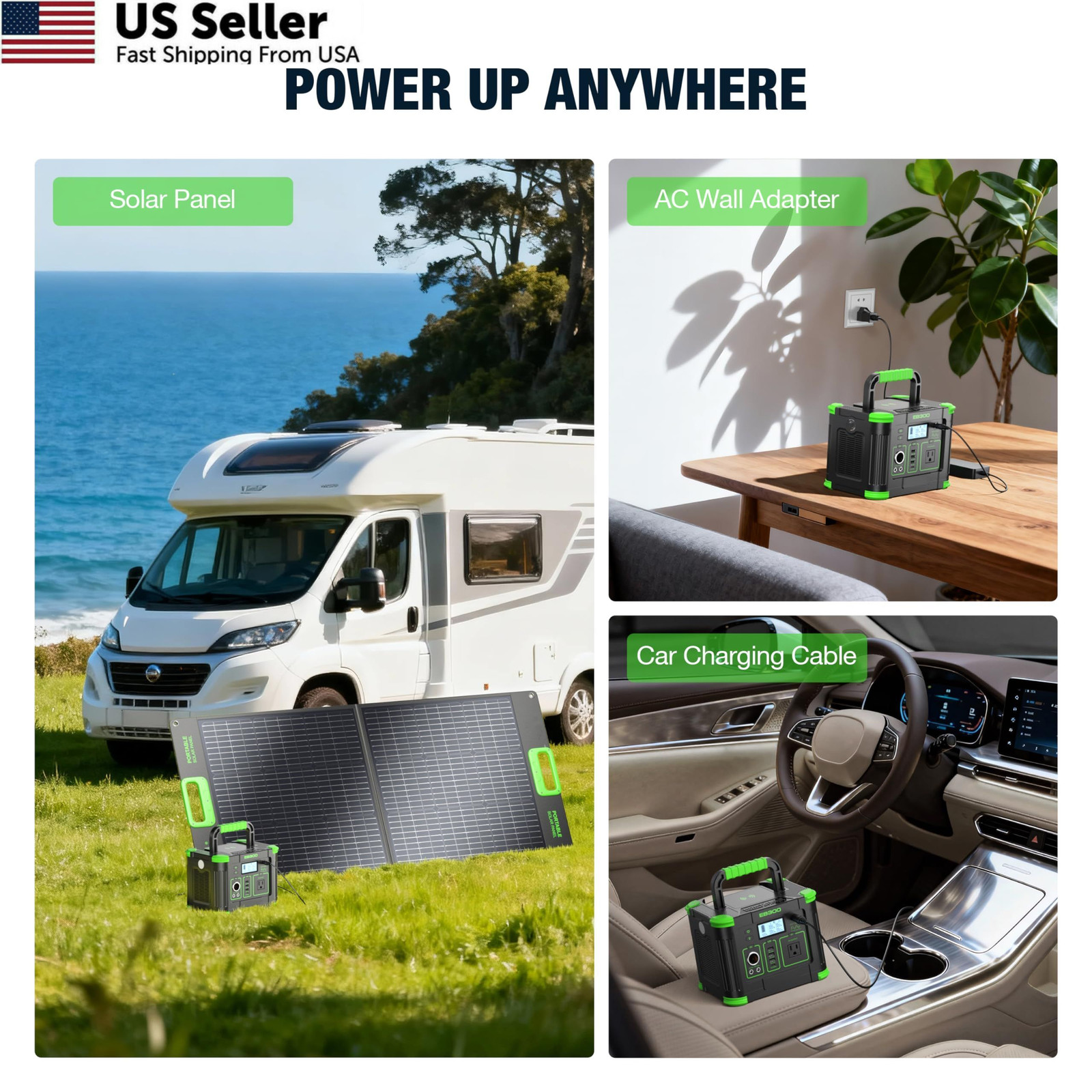 GRECELL Portable Power Station 300W, 288Wh Lithium Battery, 60W Fast Green