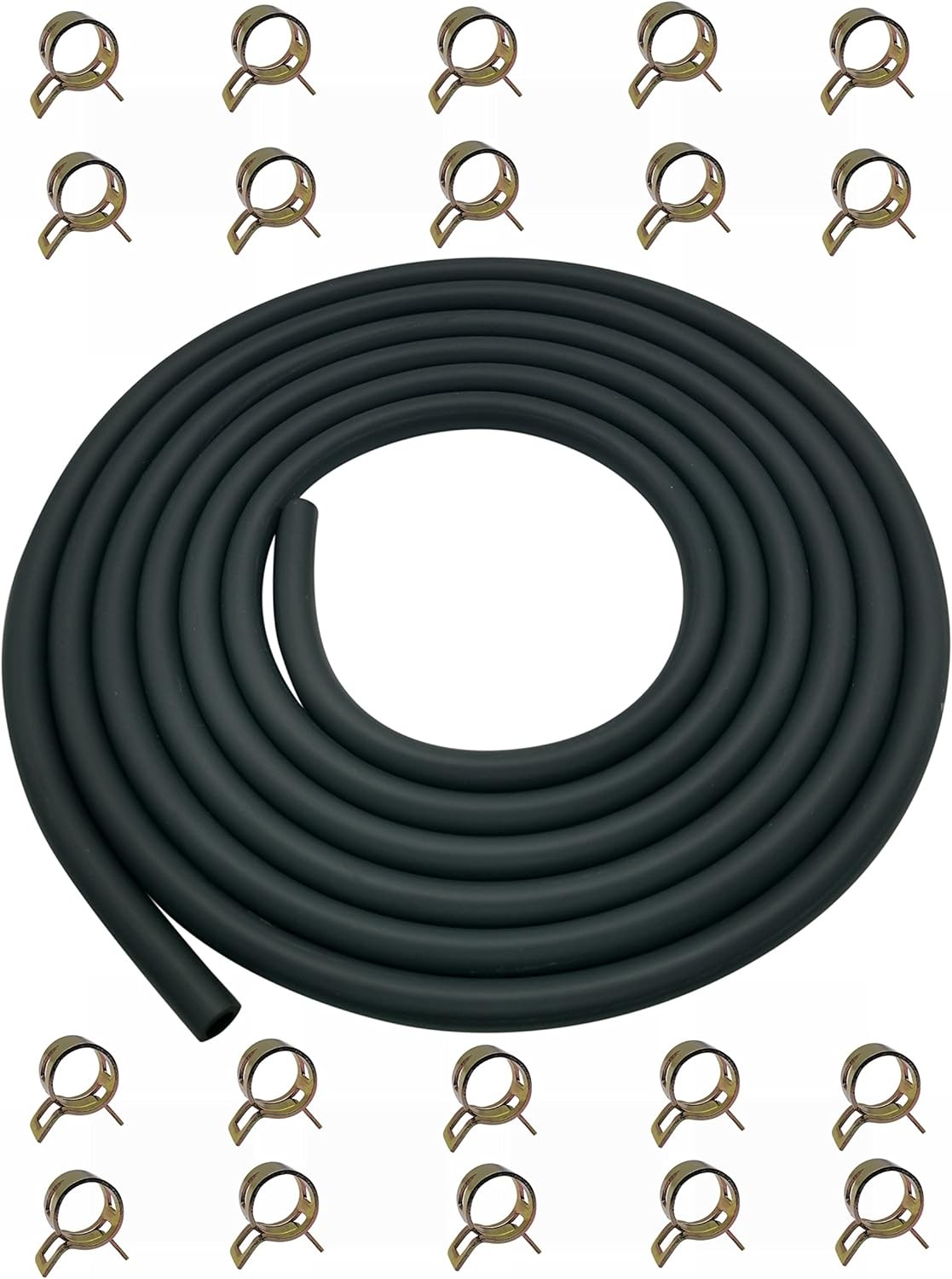 10ft 1/4in Rubber Fuel Line Hose with 20 Clamps