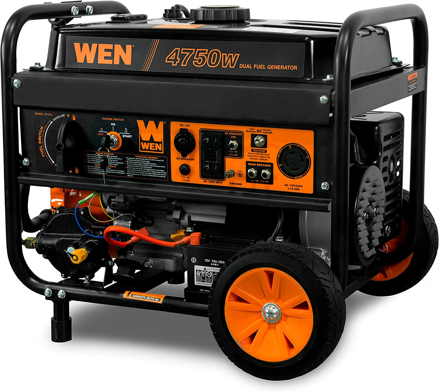 Dual Fuel 120V/240V Portable Generator with, 4750-Watt, CARB Compliant