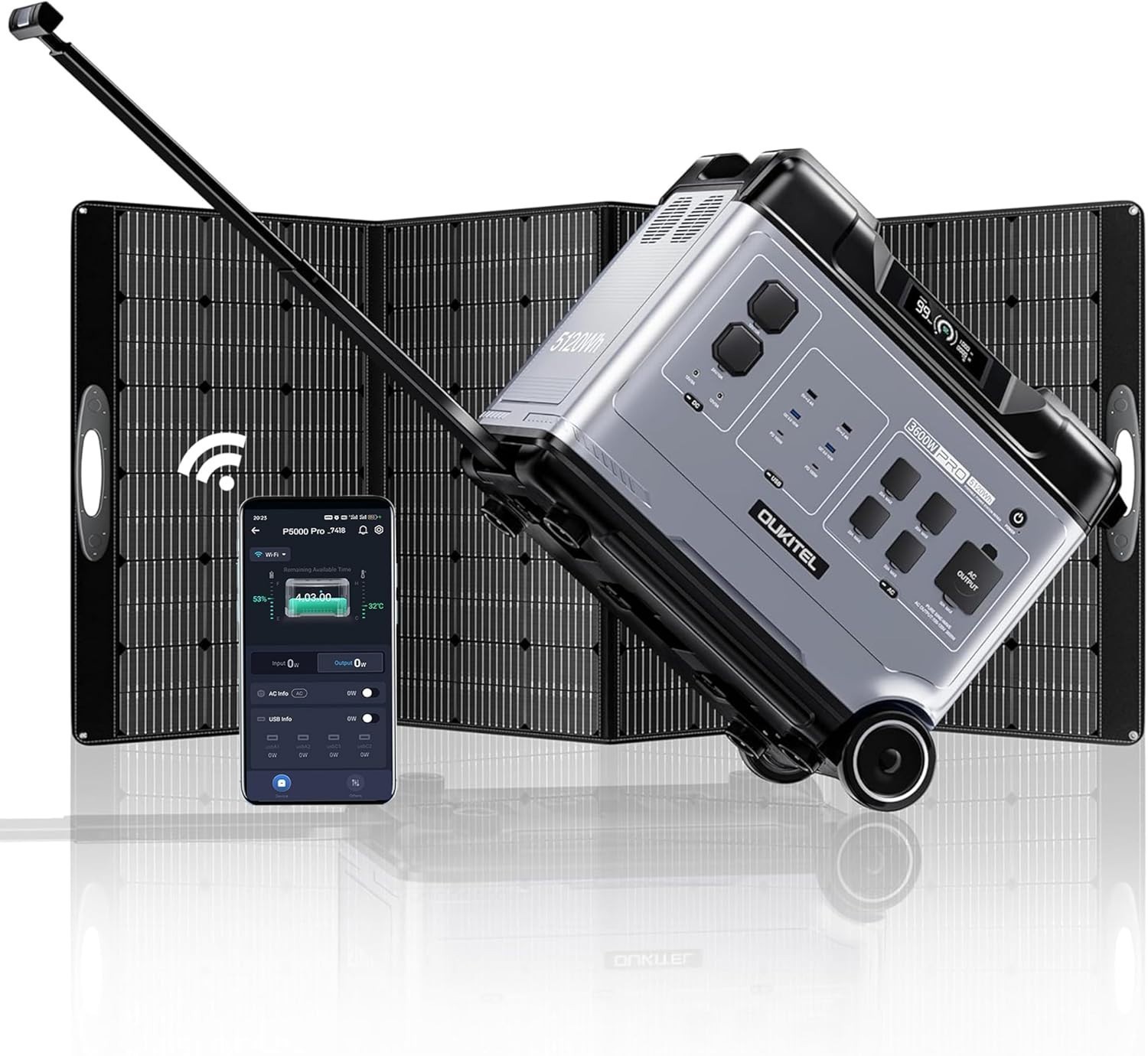 OUKITEL Portable Power Station 3600W/5120Wh with 400W Solar Panel