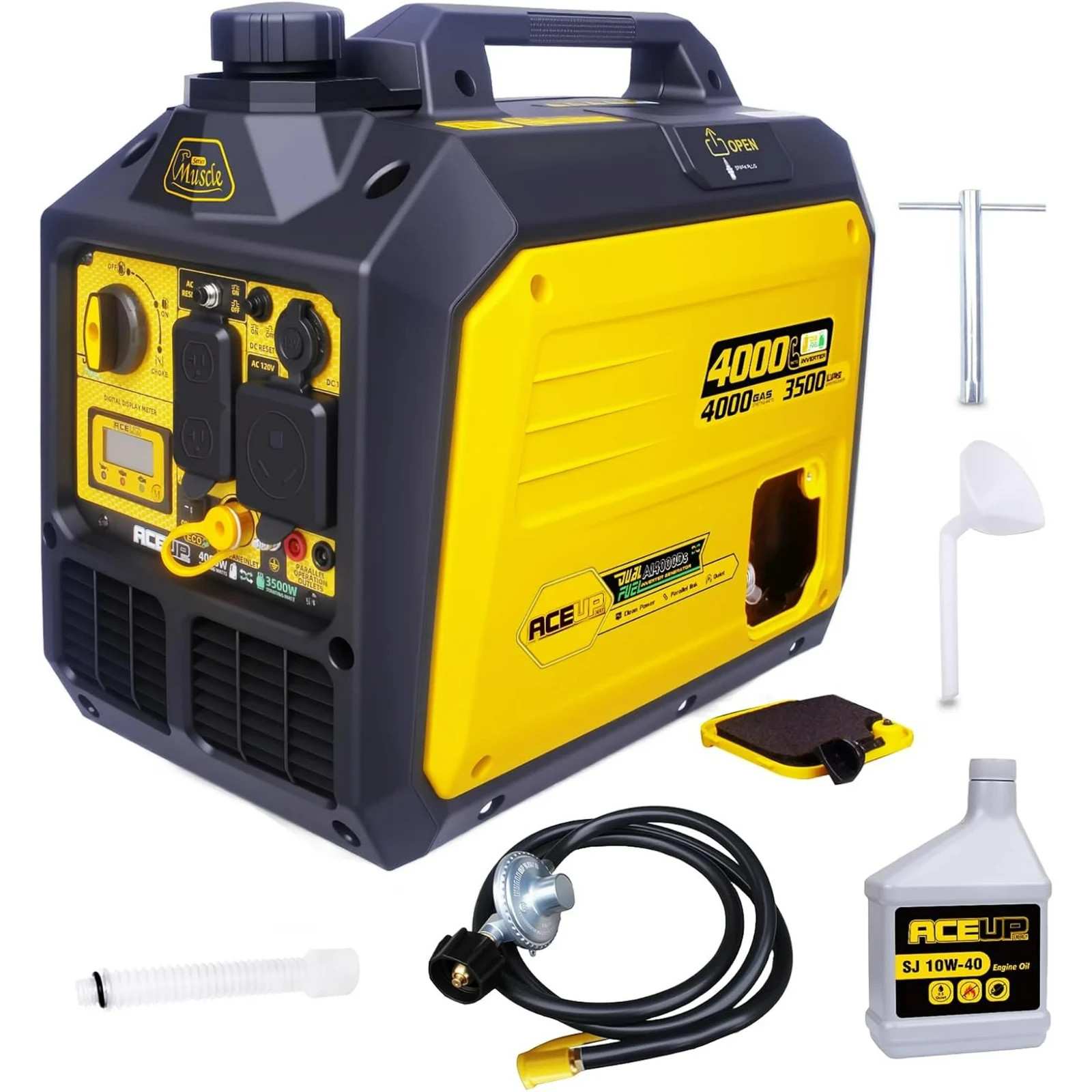 Aceup Energy 4000W Dual Fuel Inverter Generator Gas Propane Quiet, RV Home Use