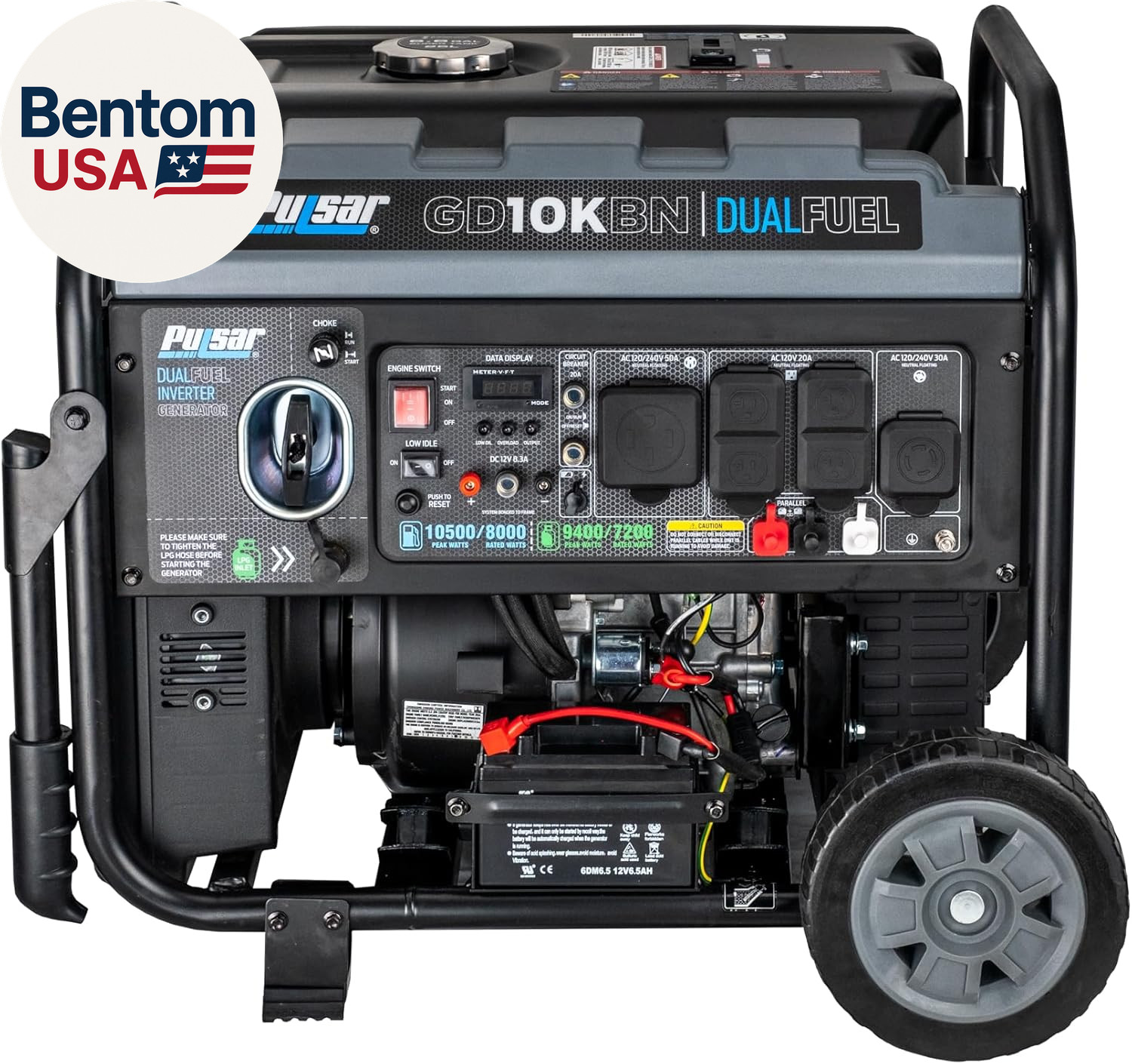 GD10KBN 10500W Dual Fuel Home Backup Portable Inverter Generator with Wheel Kit