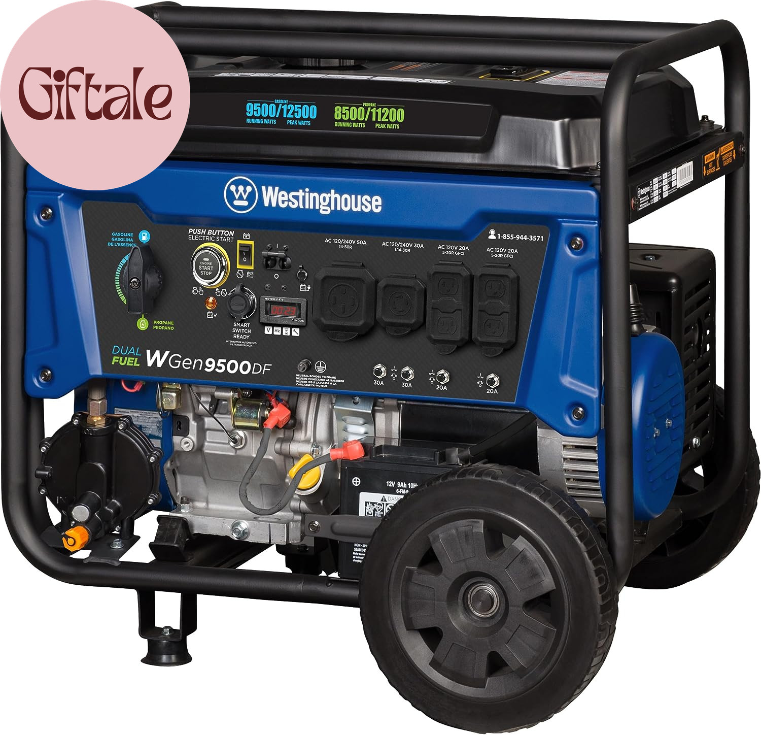 12500 Watt Dual Fuel Home Backup Portable Generator, Remote Electric Start, Tran