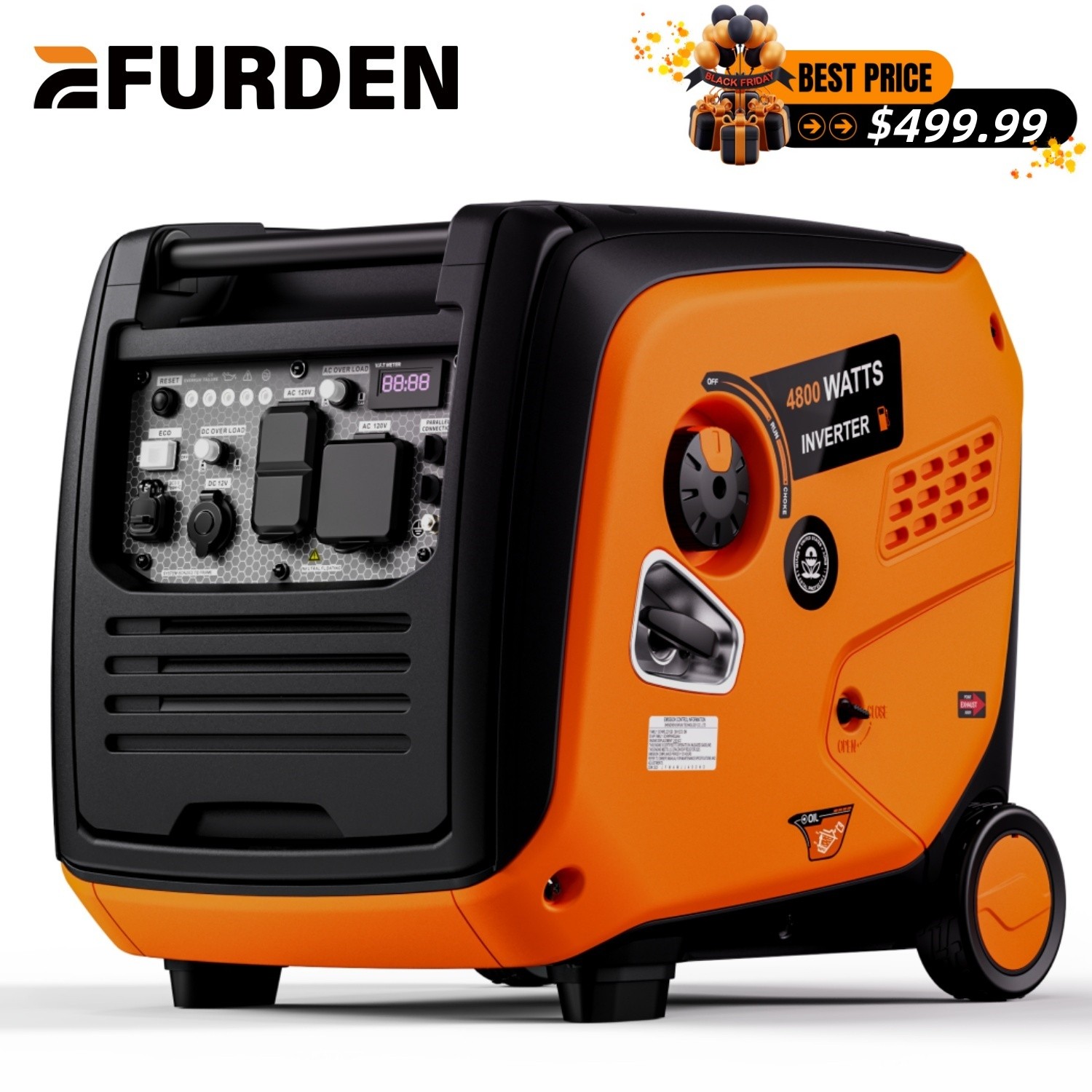 4800-Watt Portable Gas Inverter Generator Quiet Camping Home Power Emergency