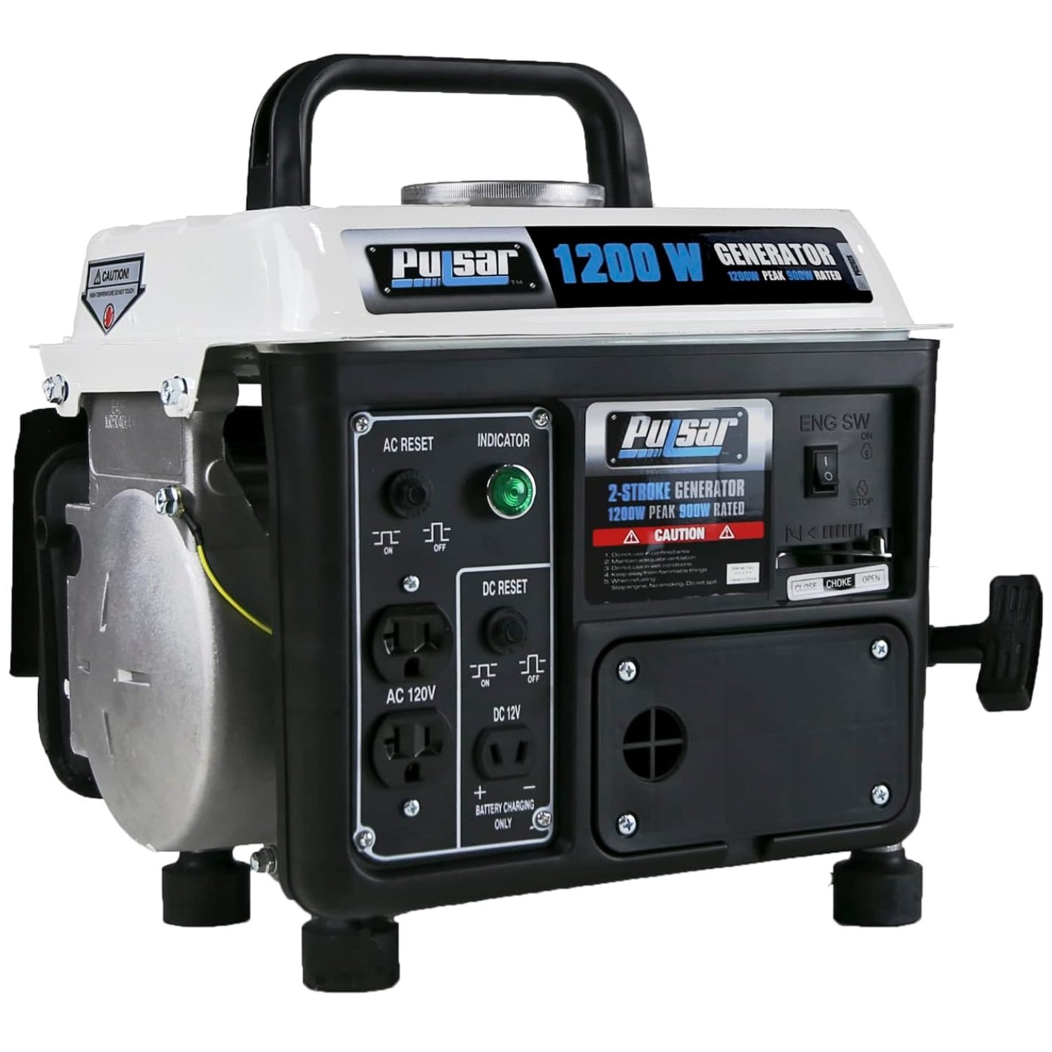 Portable Gas Generator, 1200W, Black/White