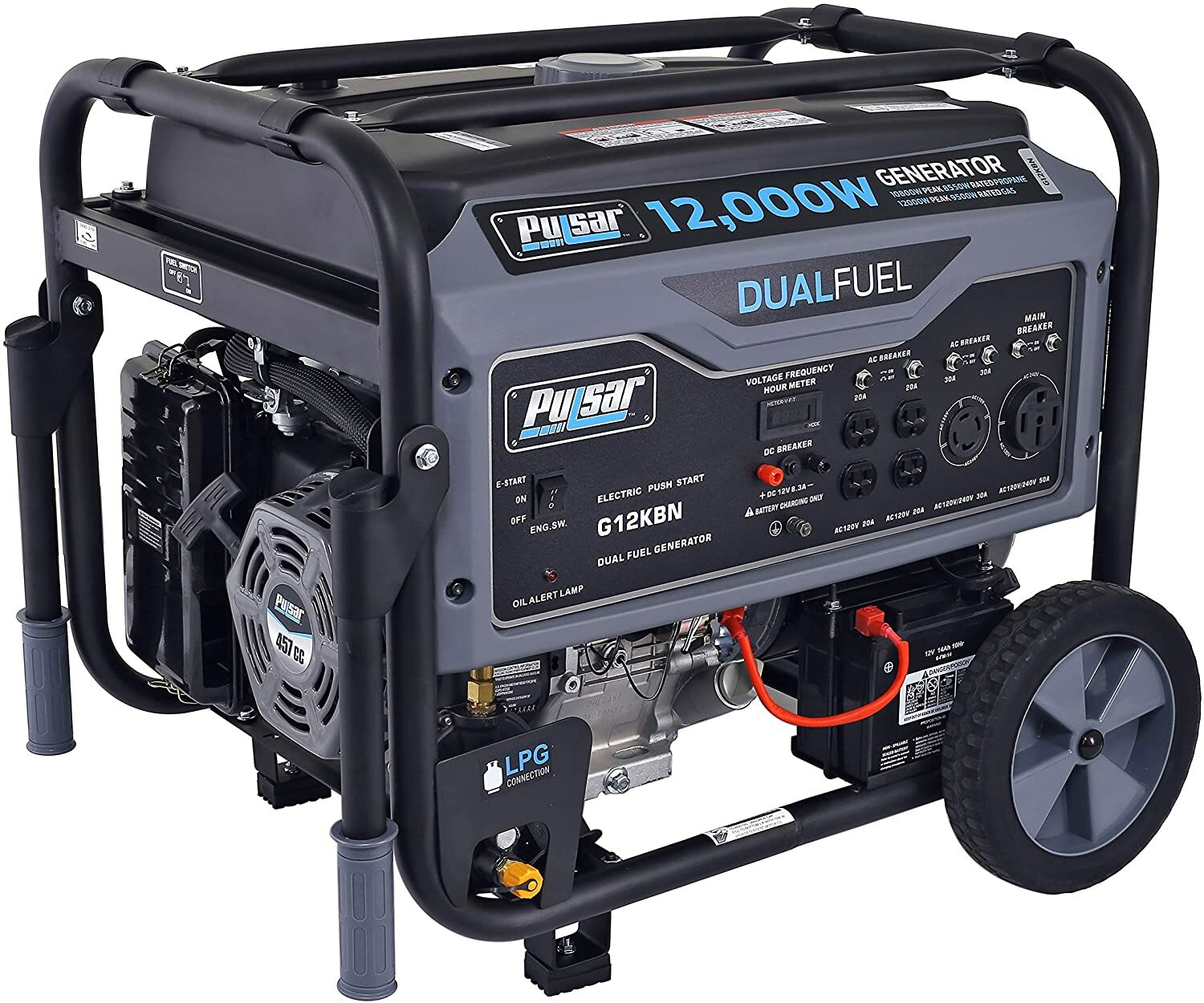 Pulsar 12,000-W Portable Hybrid Dual Fuel Gas Powered Electric Start Generator