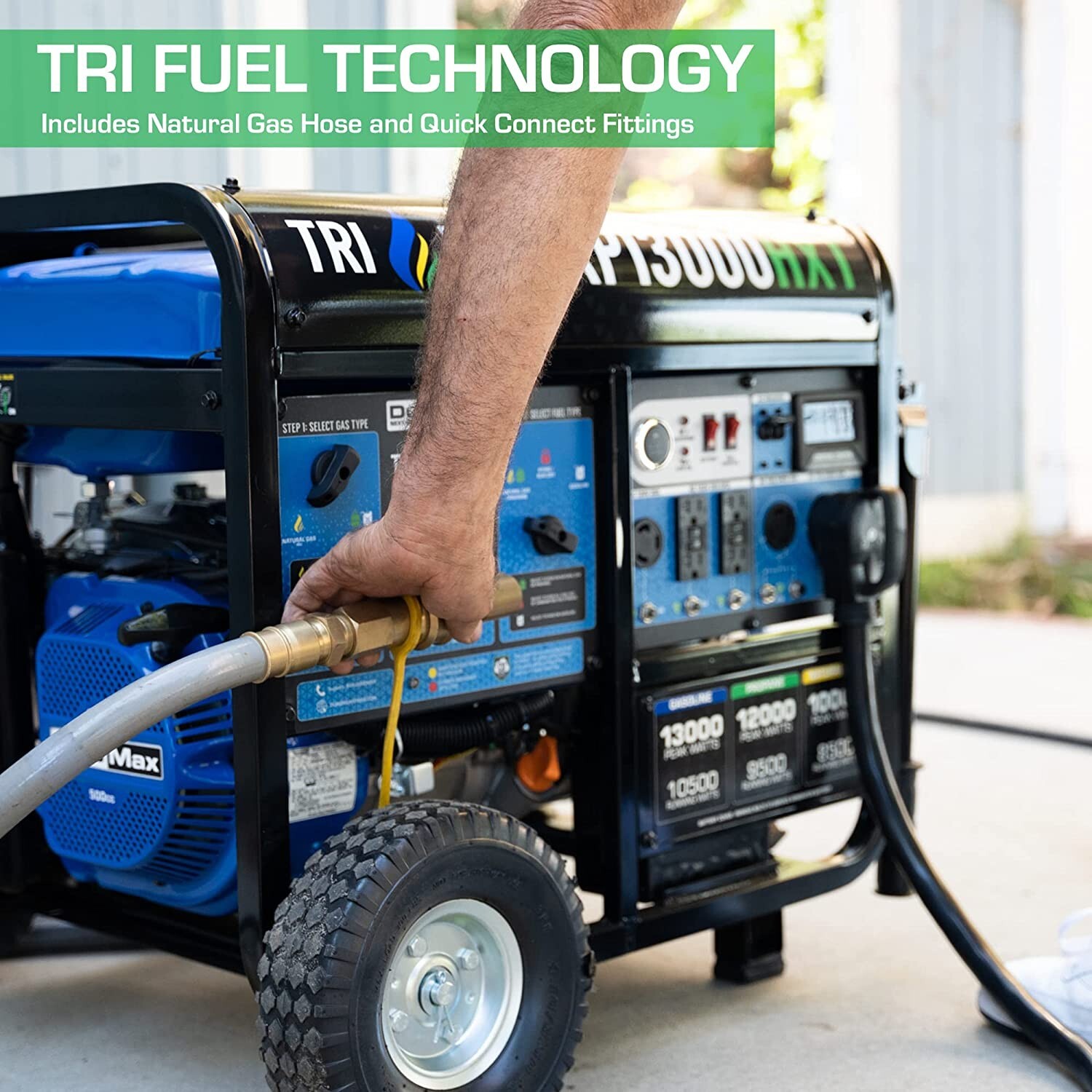 DuroMax 13,000-W Portable Hybrid Tri Fuel Generator w/ Electric Start, CO Sensor