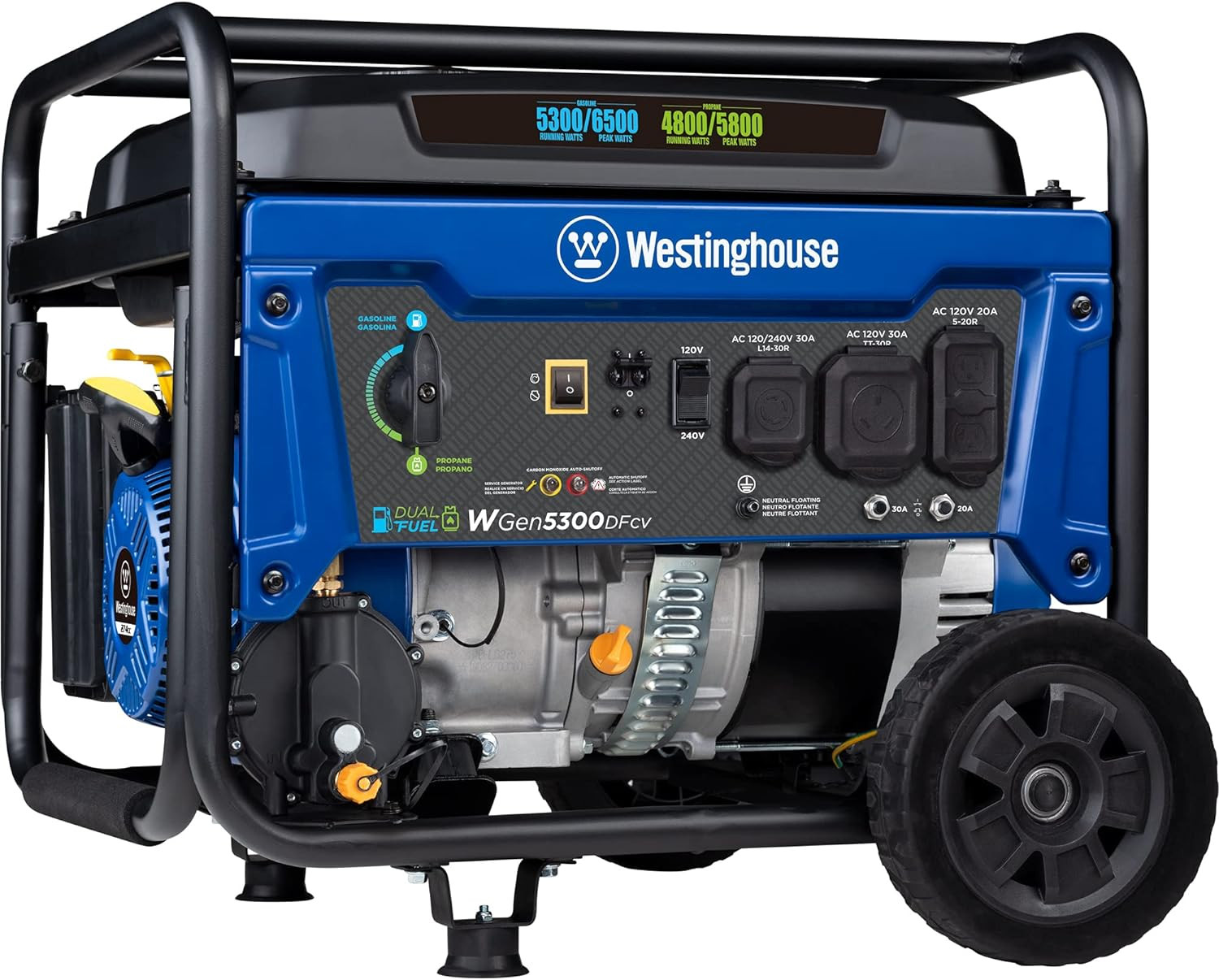 Westinghouse 6,600-Watt Portable Hybrid Dual Fuel RV Ready Gas Powered Generator