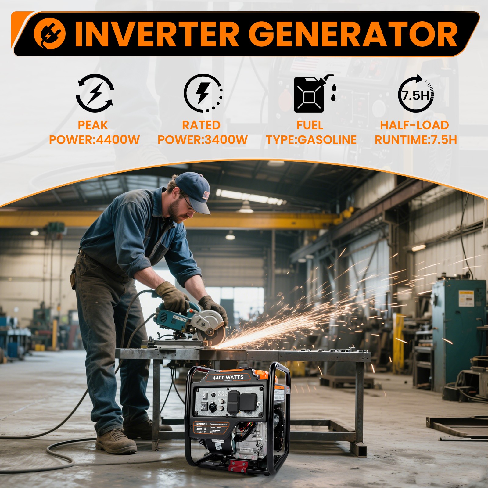 4000W Portable Gas Powered Generator Inverter 4 Stroke 208 cc Engine Emergency