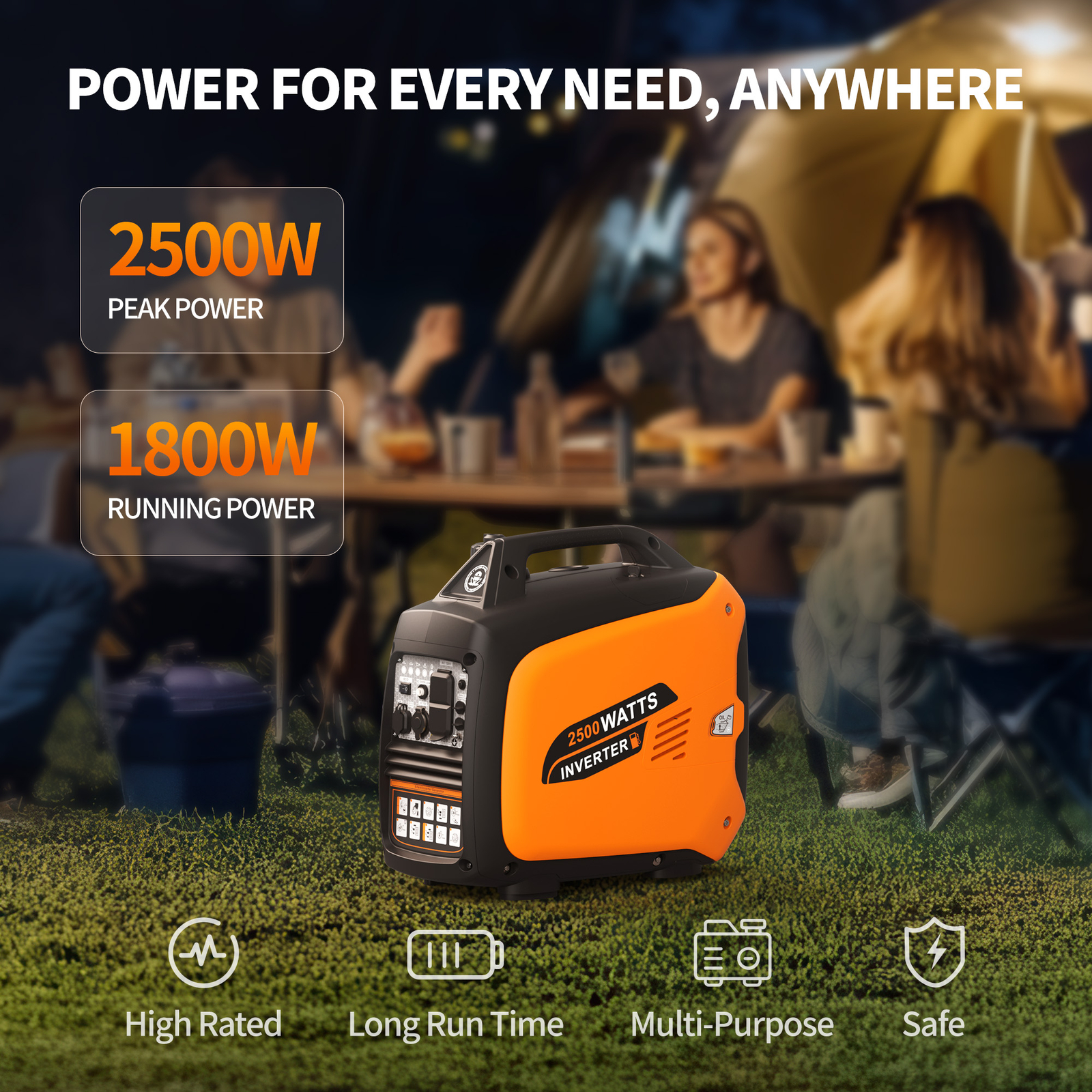 Efurden 2500W×2 Inverter Generator Gasoline Quiet Portable for Emergency Power