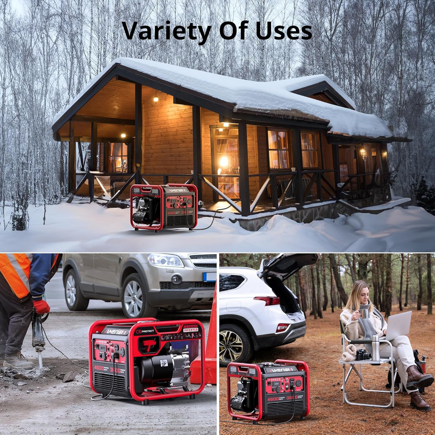 4500W Portable Inverter Generator with Eco Mode & CO Sensor for RV & Camping