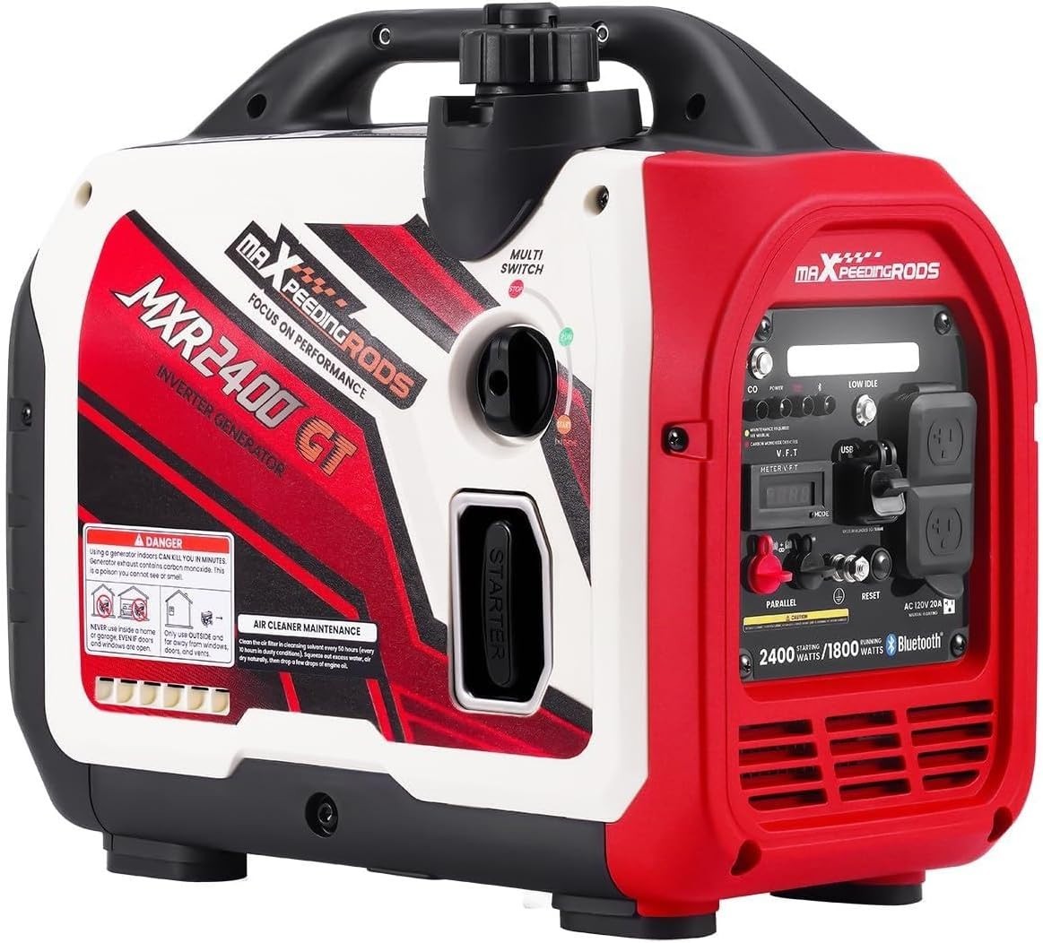 maXpeedingrods 2400 Watt Port Inver Generator Gas Power Blue tooth