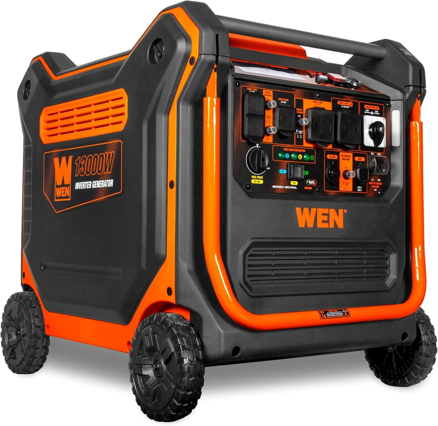 WEN 13000-W Quiet Portable Tri-Fuel Inverter Generator, Electric Start CO Sensor