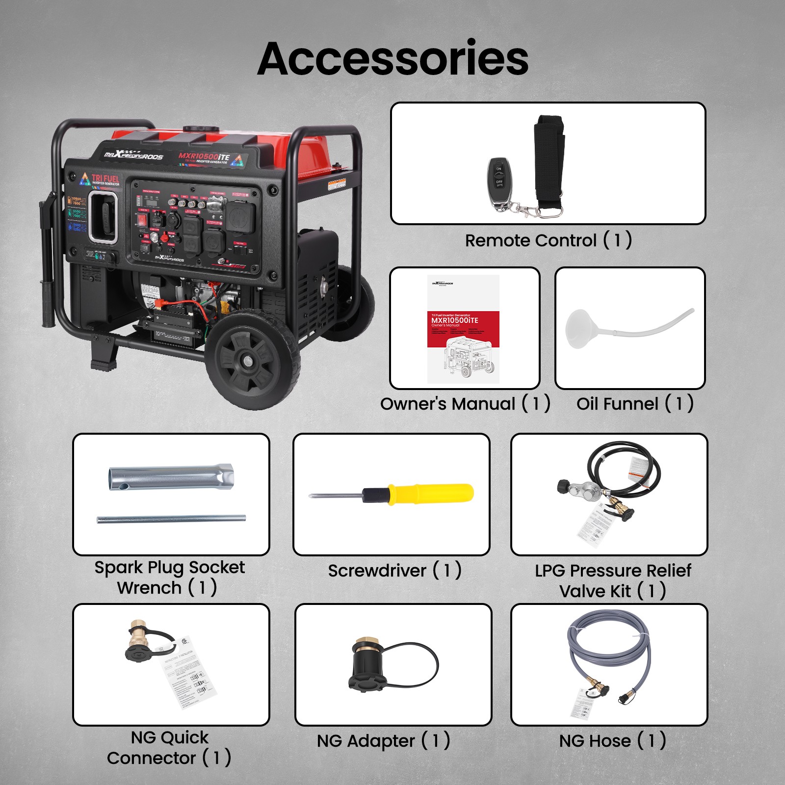 Tri-Fuel Inverter Generator 10500W Gasoline/LPG/NG 120/240V for Home Backup