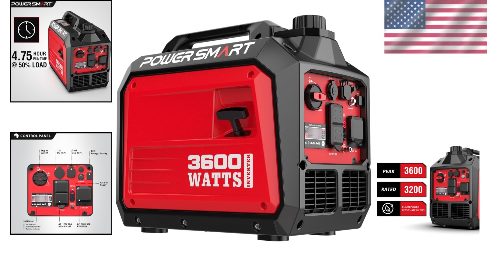 Inverter Generator 3600W Portable Gas RV Camping Quiet 30A Home Use