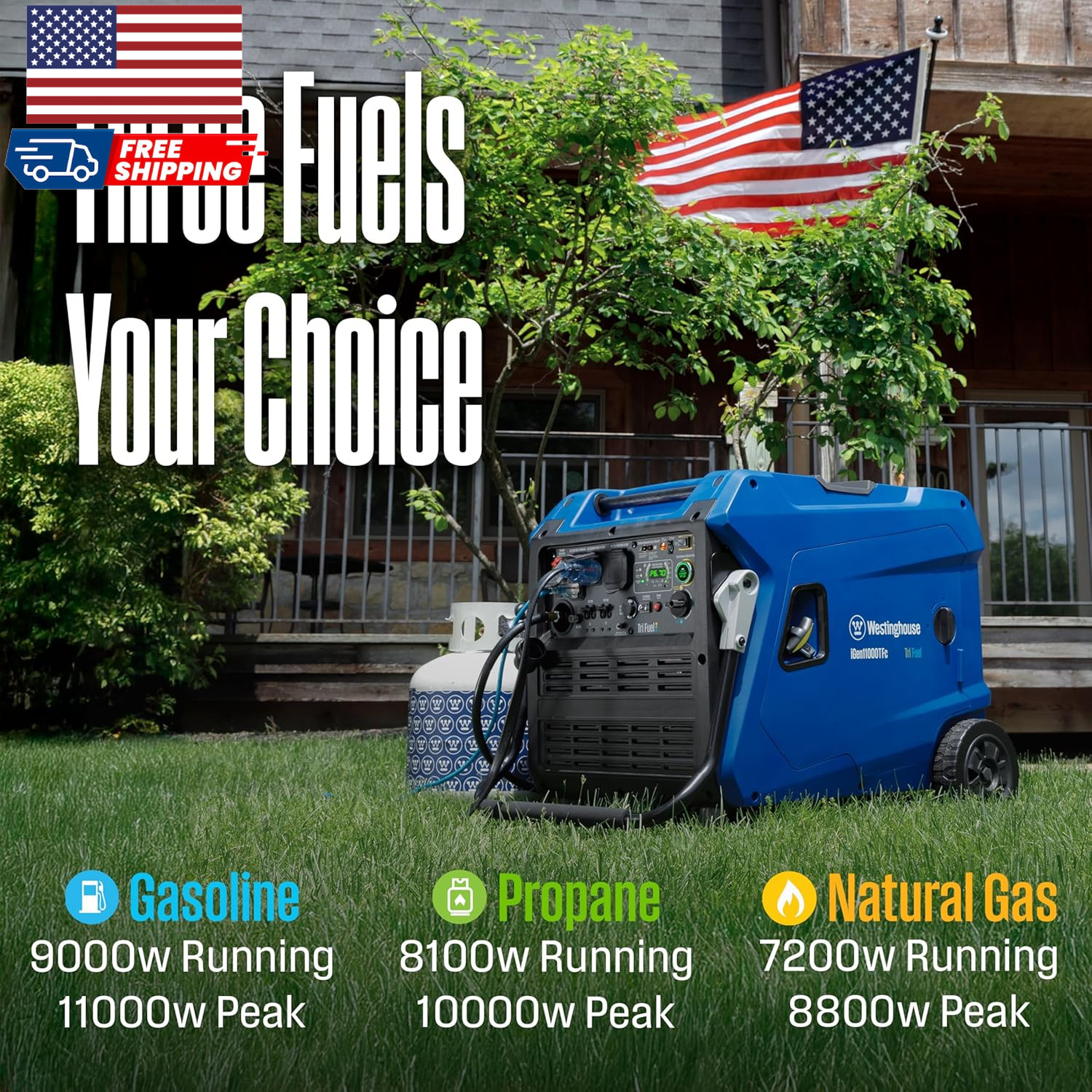 Westinghouse 11000 Peak Watt Tri-Fuel Portable Inverter Generator Remote Start