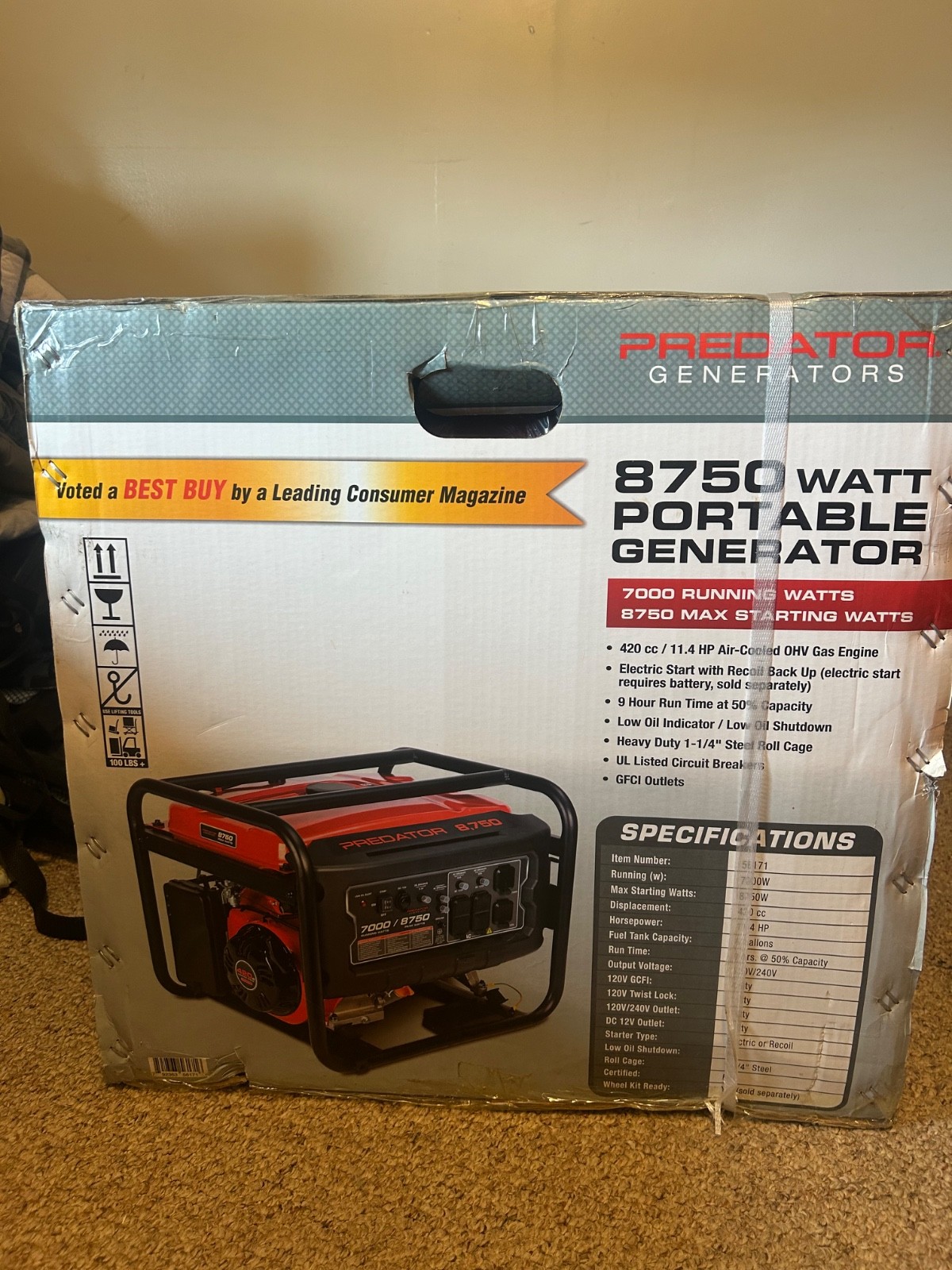 Predator 8750 watt gas powered generator