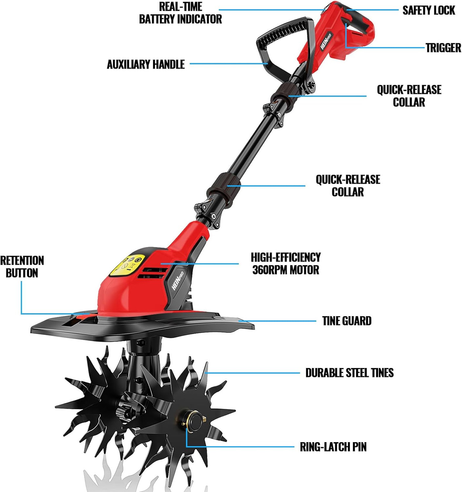 Cordless Garden Tiller Cultivator Compatible with M18 Battery 9 Inch Width 7